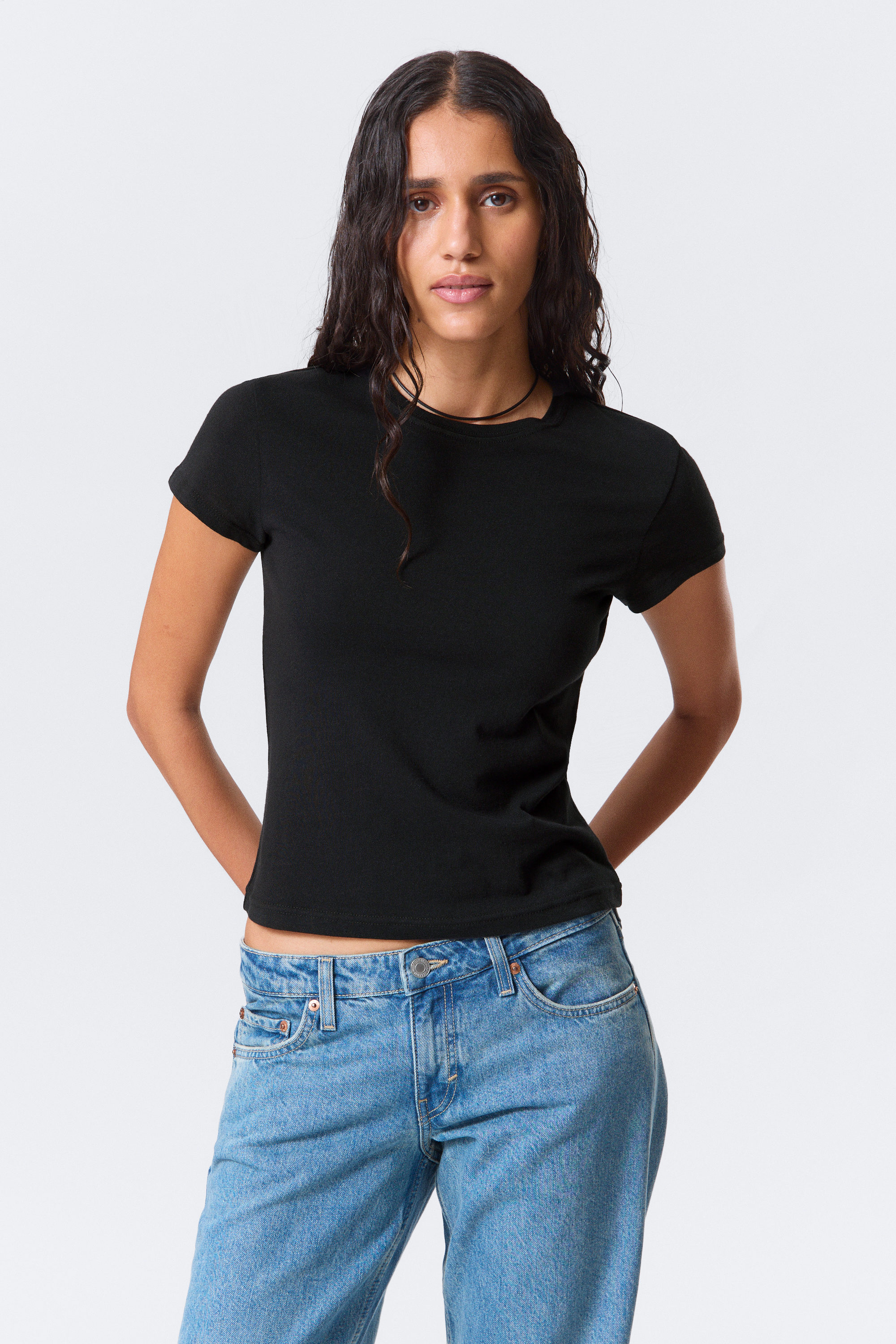 Black - Slim Short-Sleeved Cotton T-shirt - 1