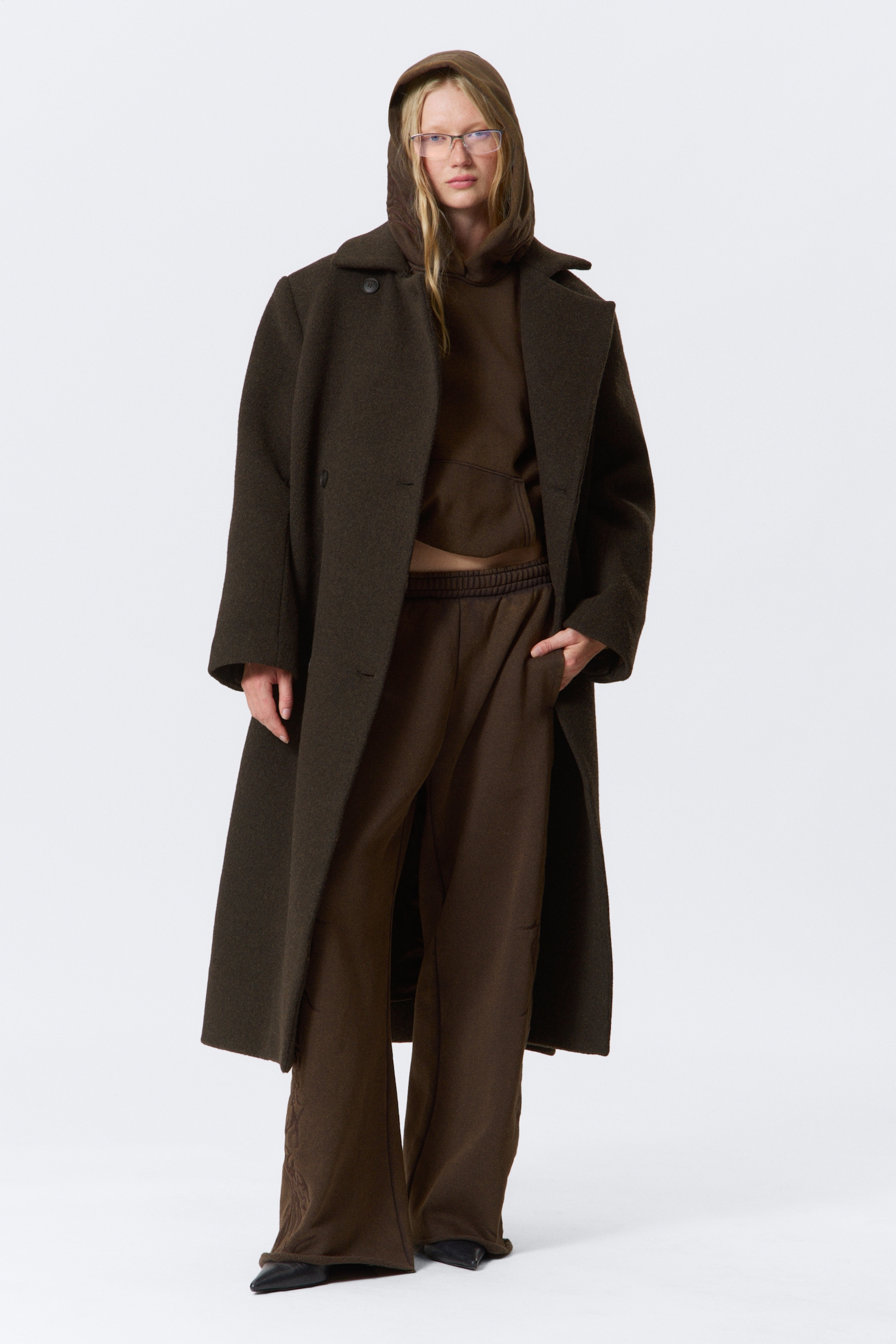 Manteau oversize croisé en laine mélangée - Marron foncé chiné - 3