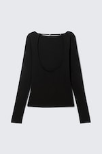 Black - Slim Long-Sleeved Open Back Top - 5