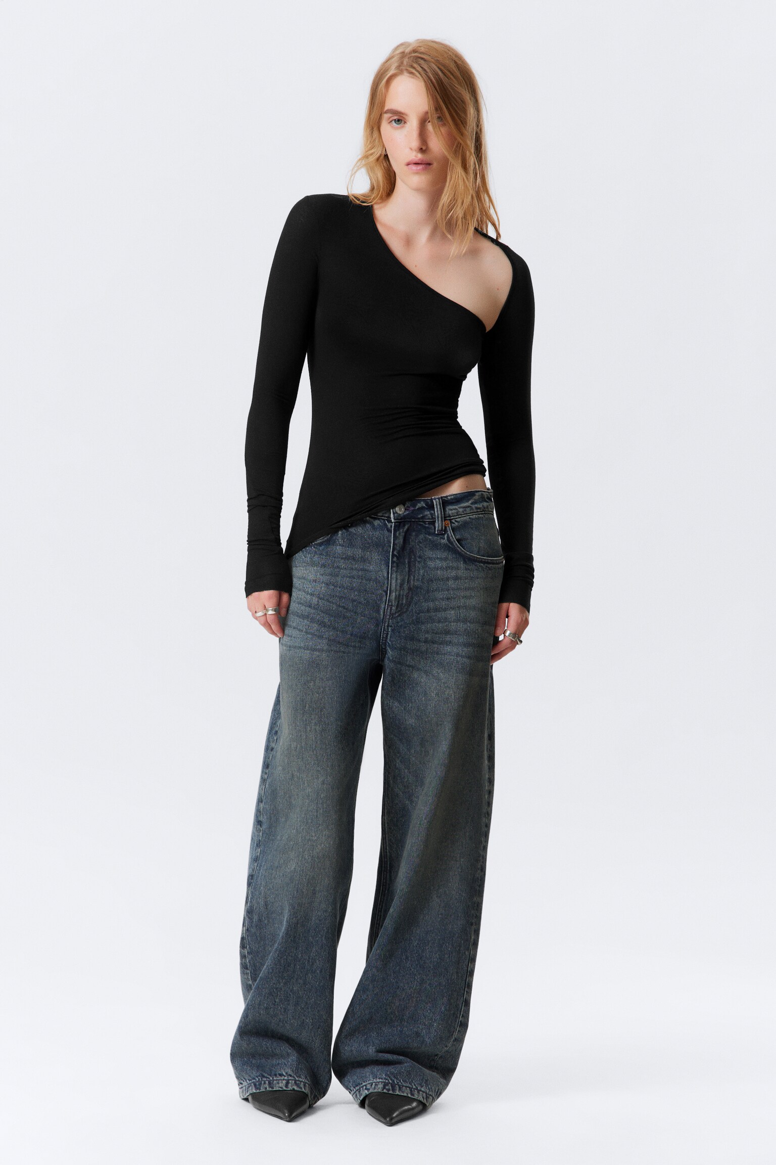ASYMMETRIC RIB LONG SLEEVE - Black - 1