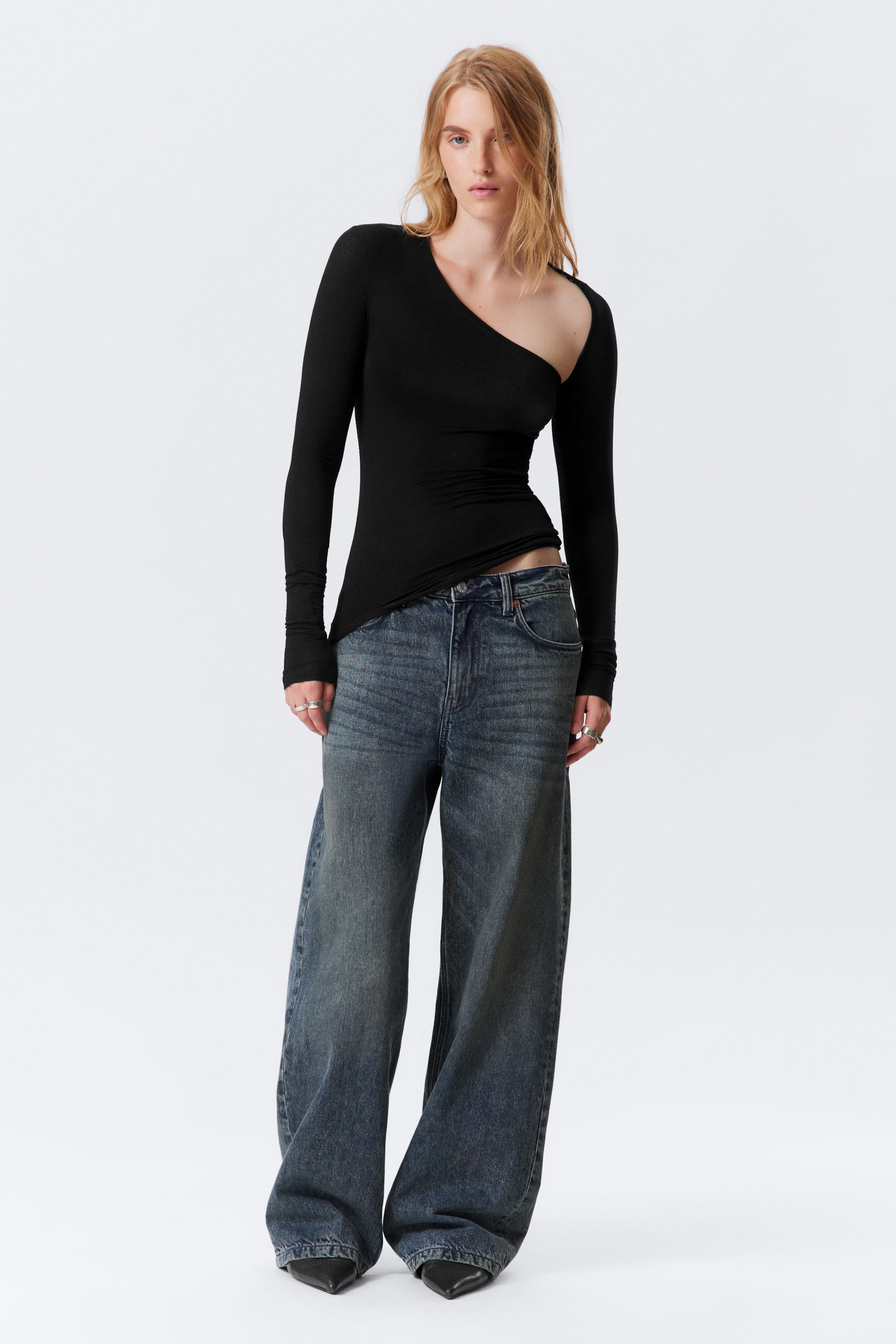 Black - ASYMMETRIC RIB LONG SLEEVE - 1