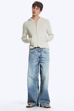 Light Dusty Beige - Knitted Zip-through hoodie - 1