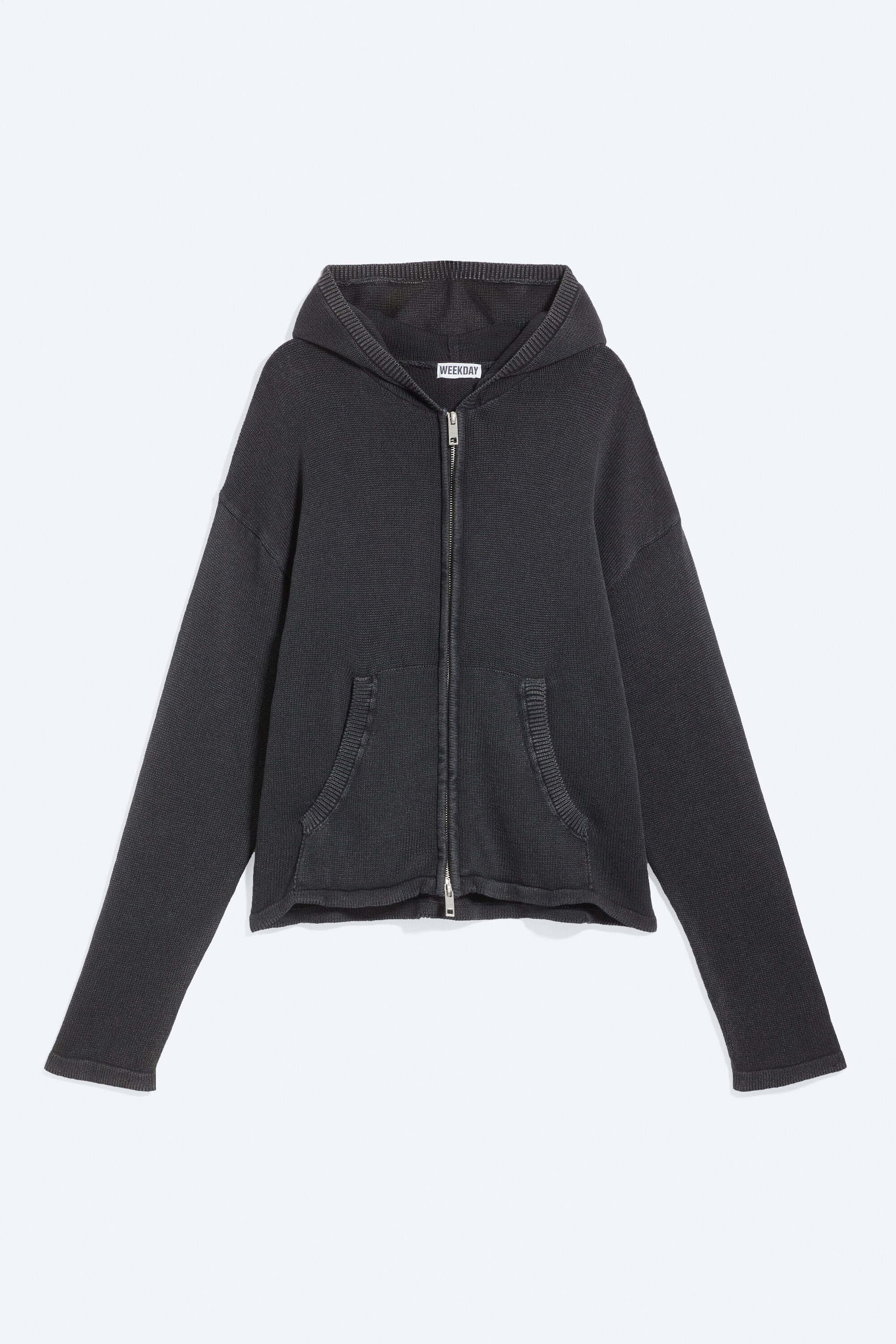 knitted zip-through hoodie - Washed Black | Weekday WW