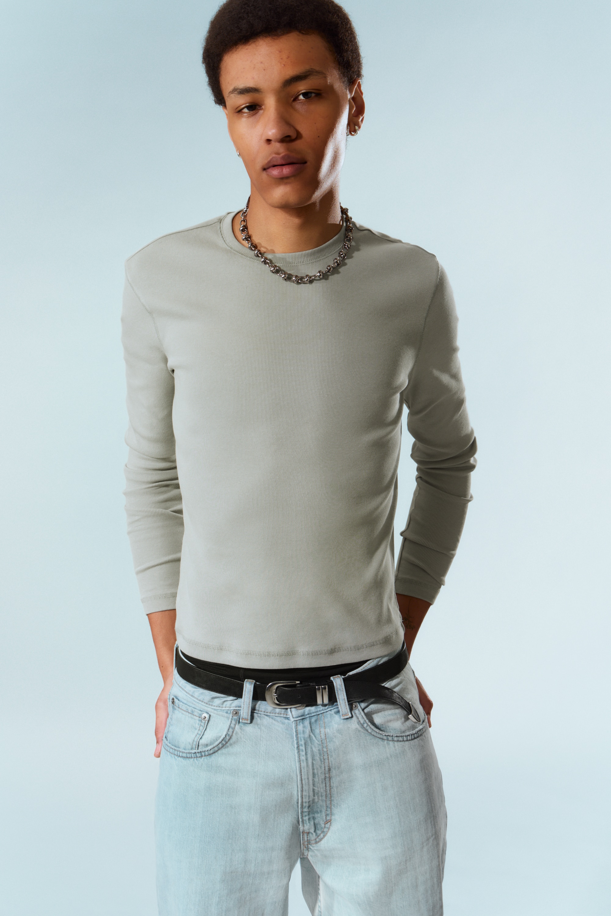 Ριμπ μακρυμάνικο T-shirt - Γκρι/Ξεβαμμένο Μαύρο/Πλυμένο Μπλε/Σκούρο Πράσινο