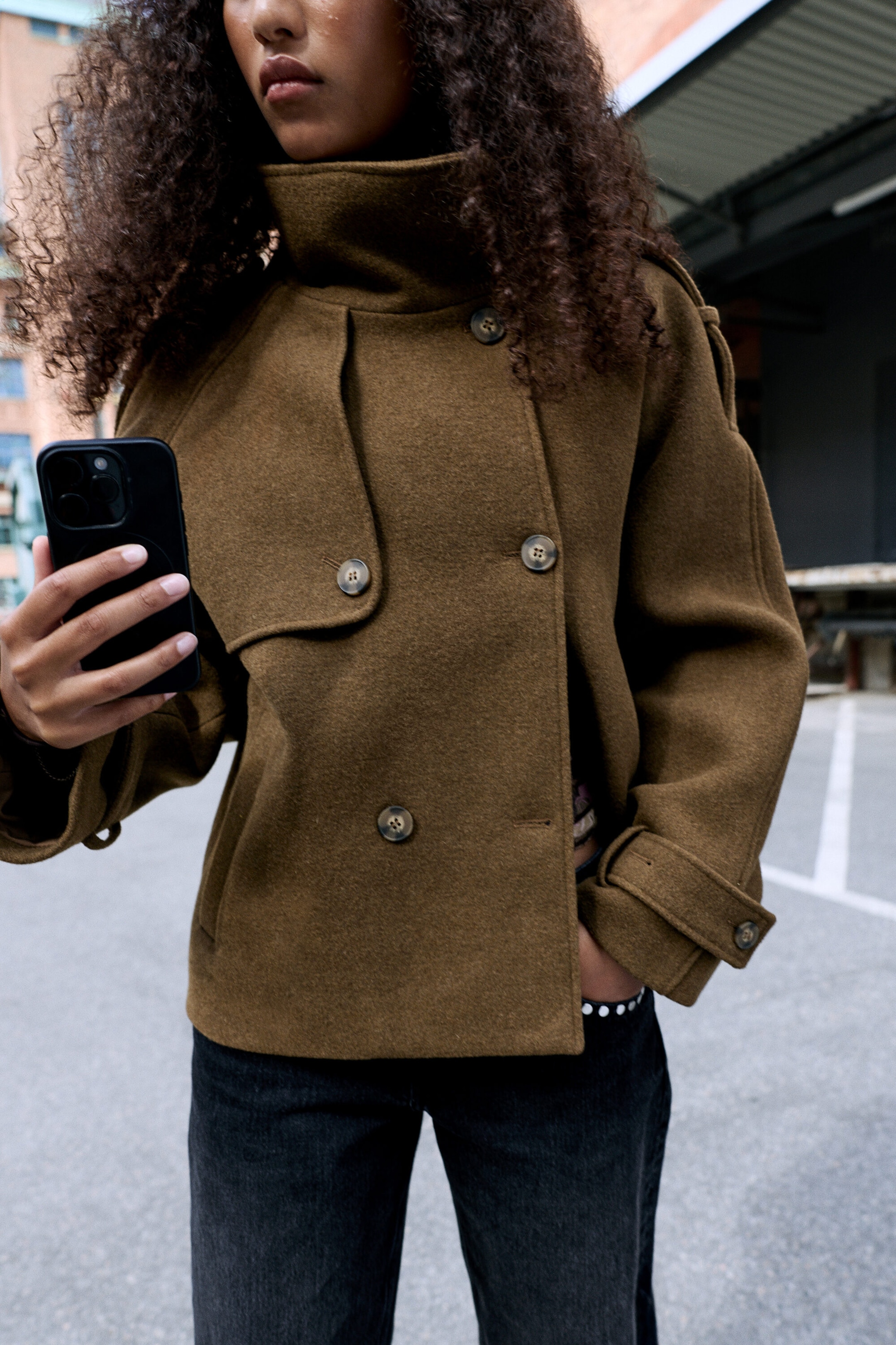 Dusty Brown - Funnel neck jacket - 1