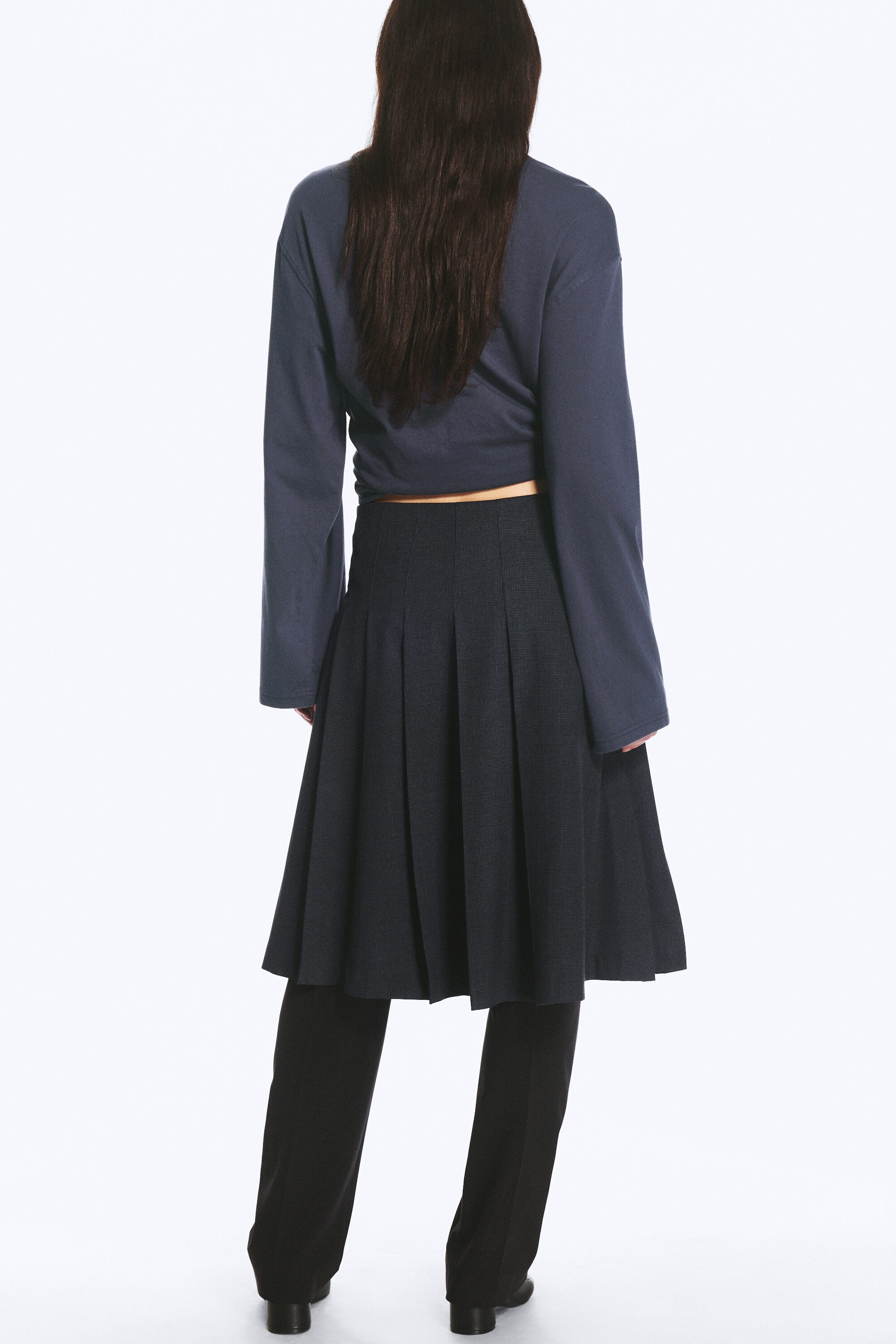 Checked Dark Grey Melange - Plissierter Midirock - 3