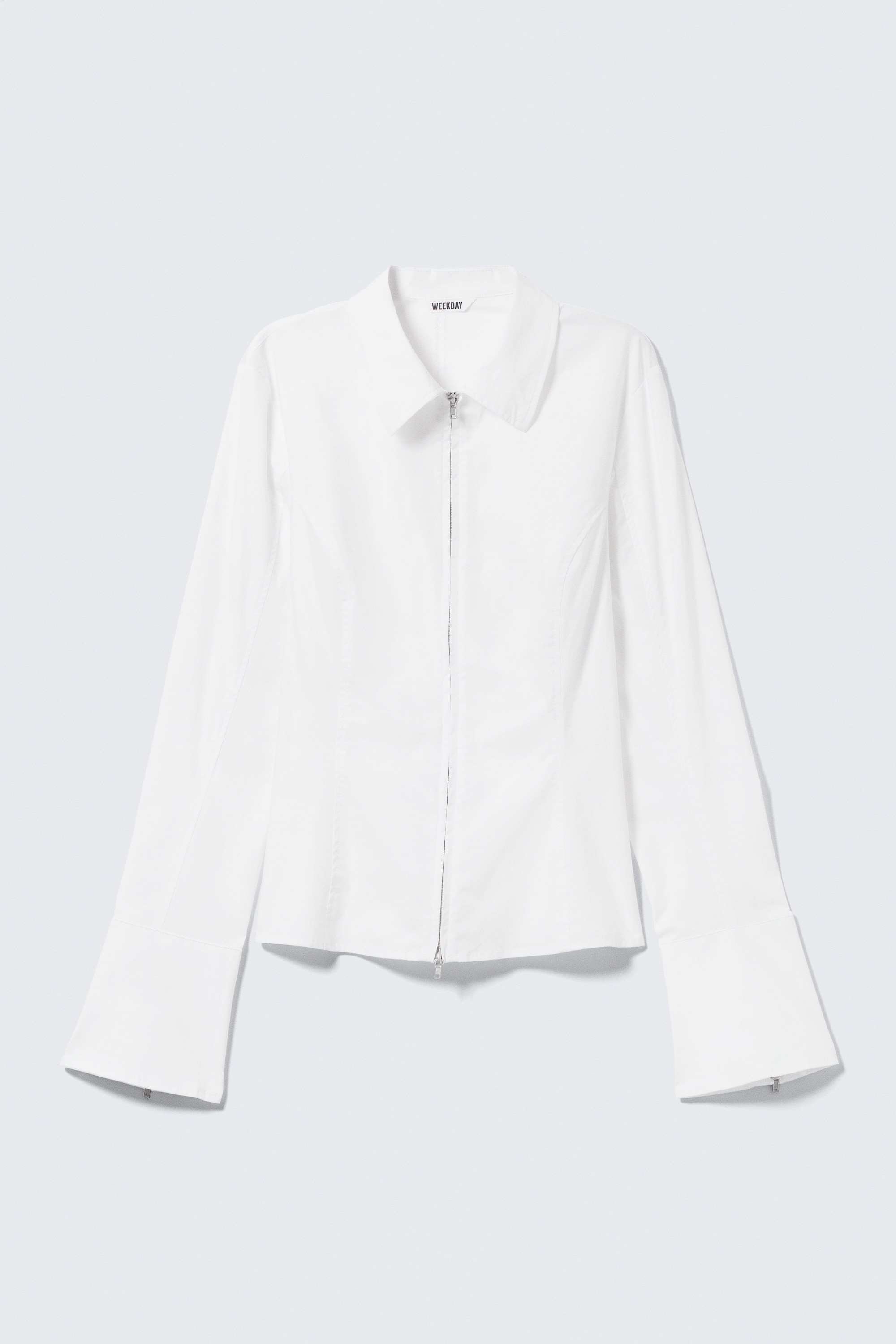 Μακρυμάνικο Εφαρμοστό Πουκάμισο με Φερμουάρ - Λευκό/Μαύρο/Ανοιχτό Γκρι Ριγέ