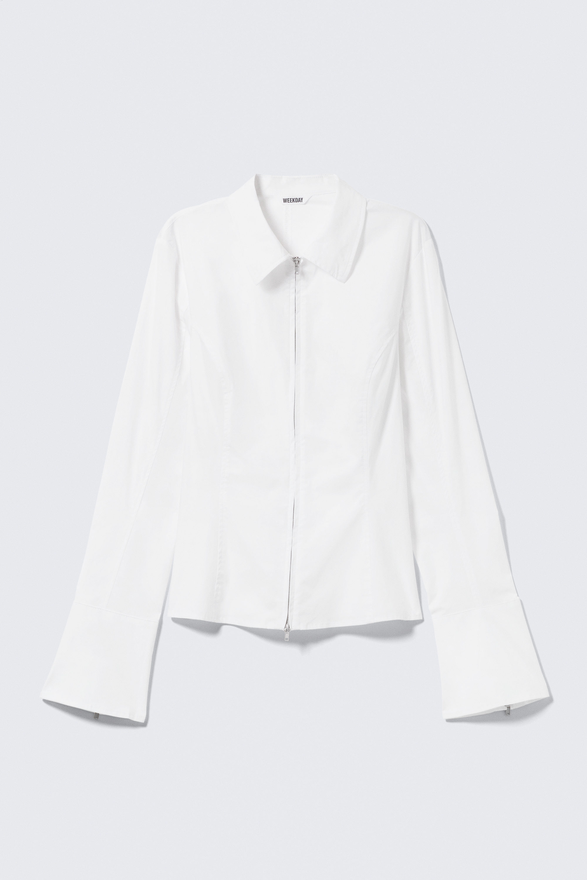 Blanc - Chemise ajustée zippée à manches longues - 1