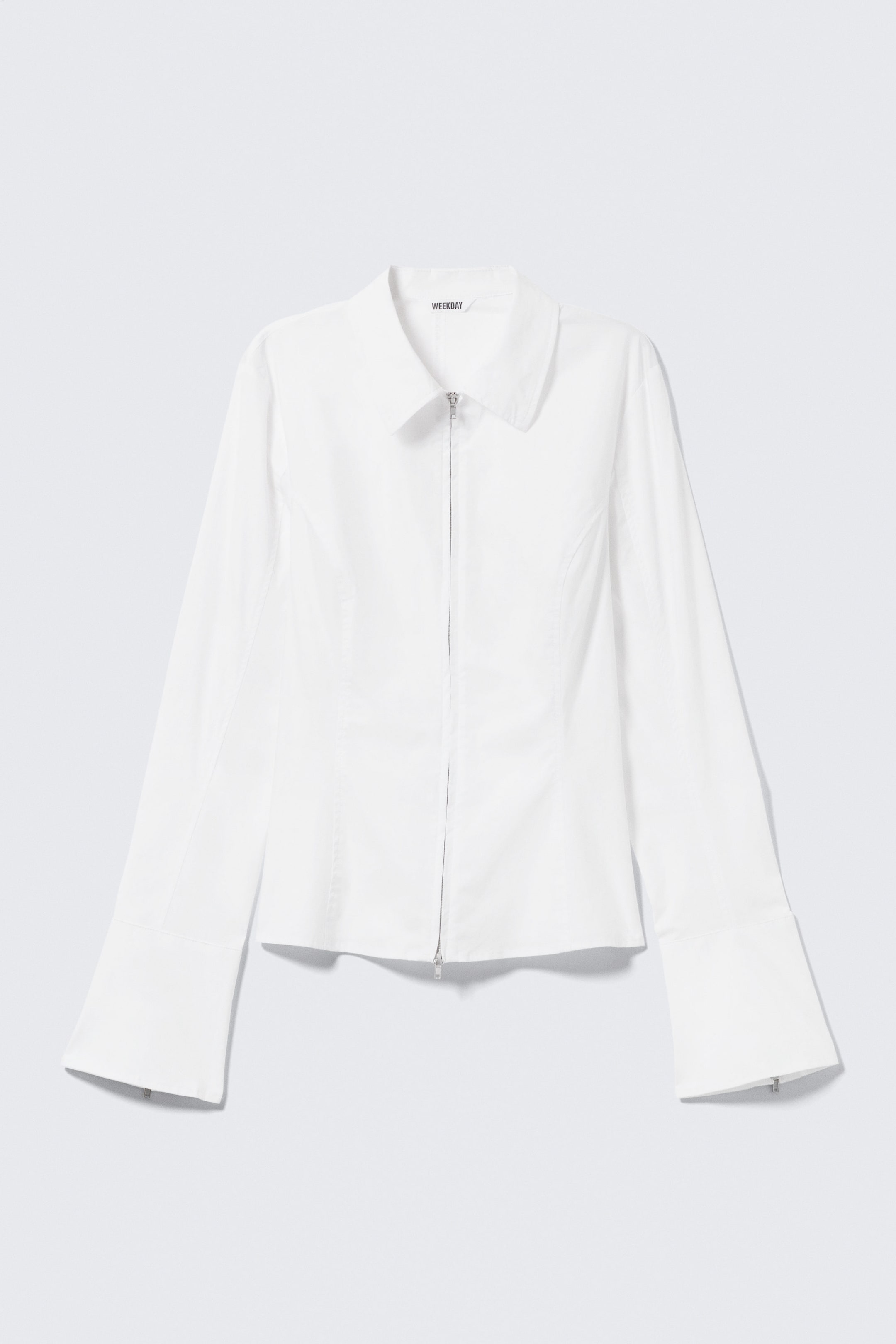 Weiß - Langärmeliges, tailliertes Hemd mit Reißverschluss - 5