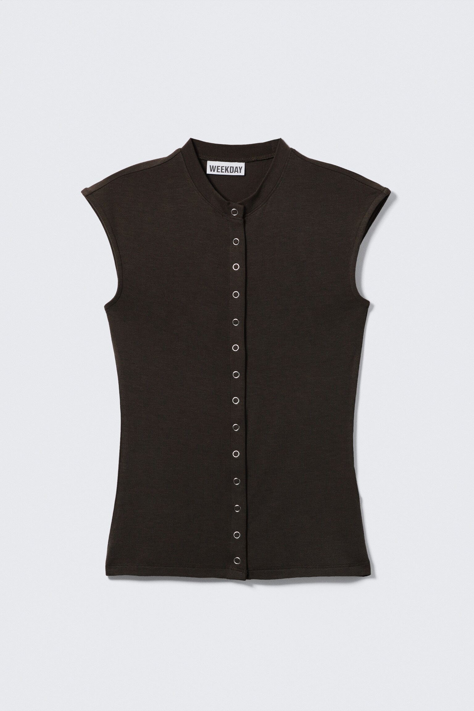 Sleeveless Button-up Top - Dark Brown/Black/White/Dark Mole - 2