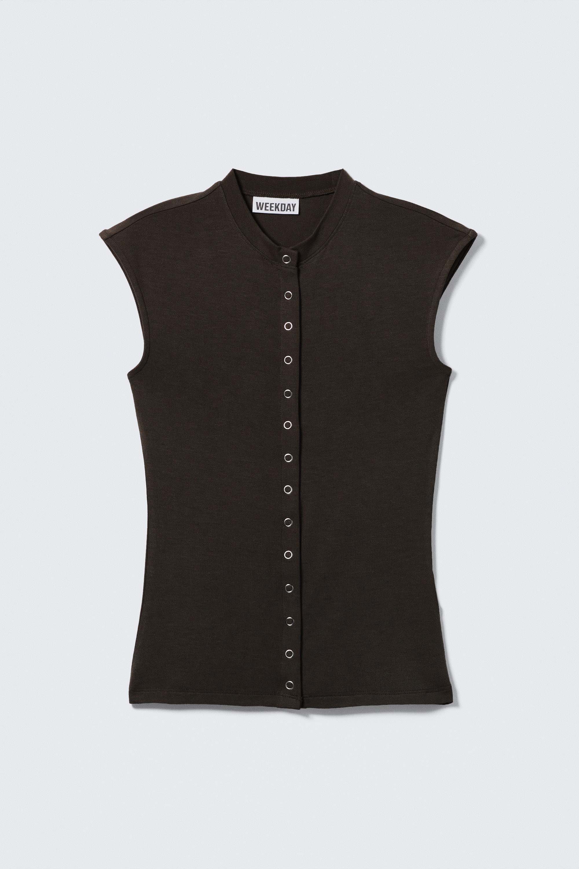Dunkelbraun - Ärmelloses Oberteil mit Knöpfen - 4