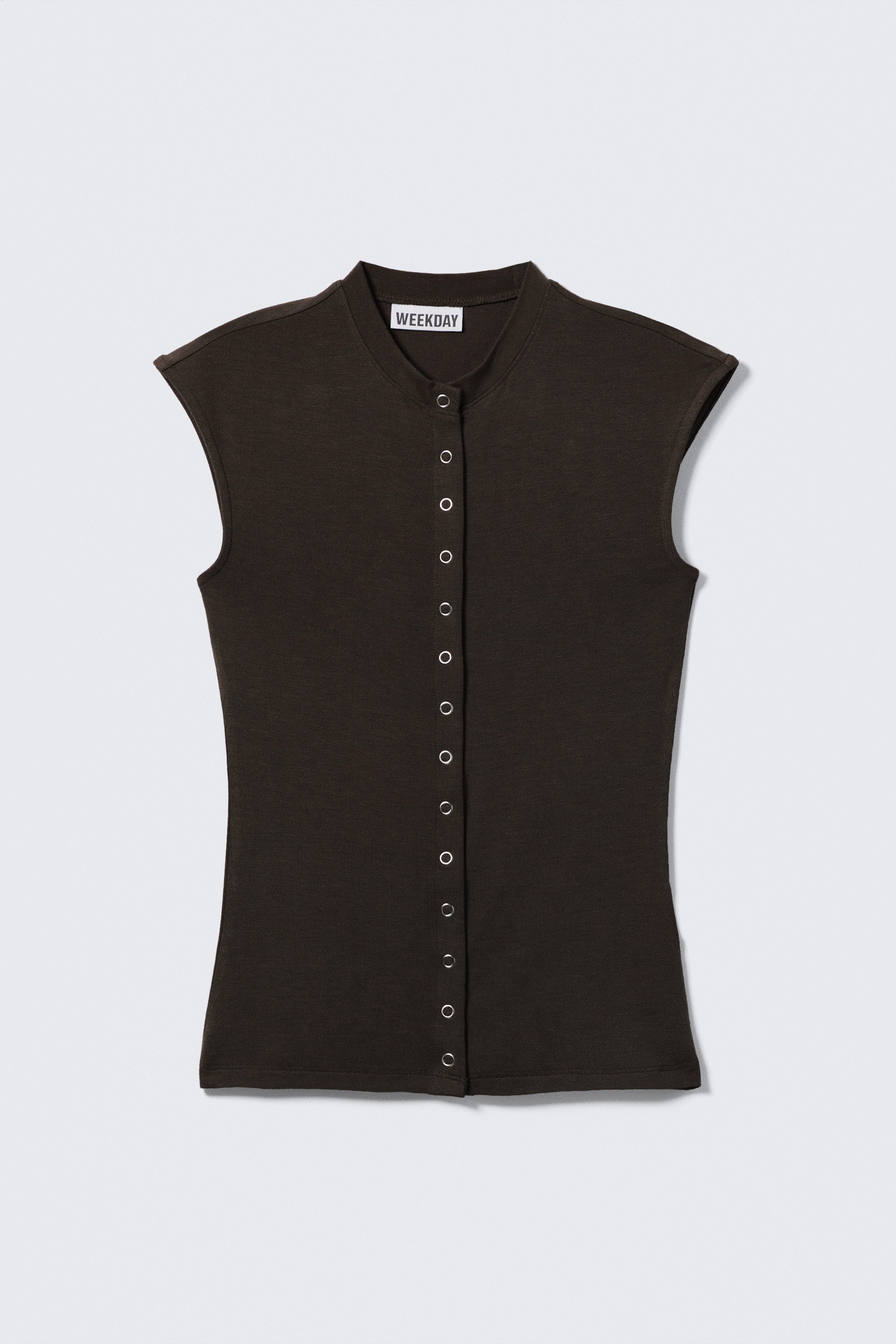 Dunkelbraun - Ärmelloses Oberteil mit Knöpfen - 4