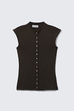Dunkelbraun - Ärmelloses Oberteil mit Knöpfen - 4