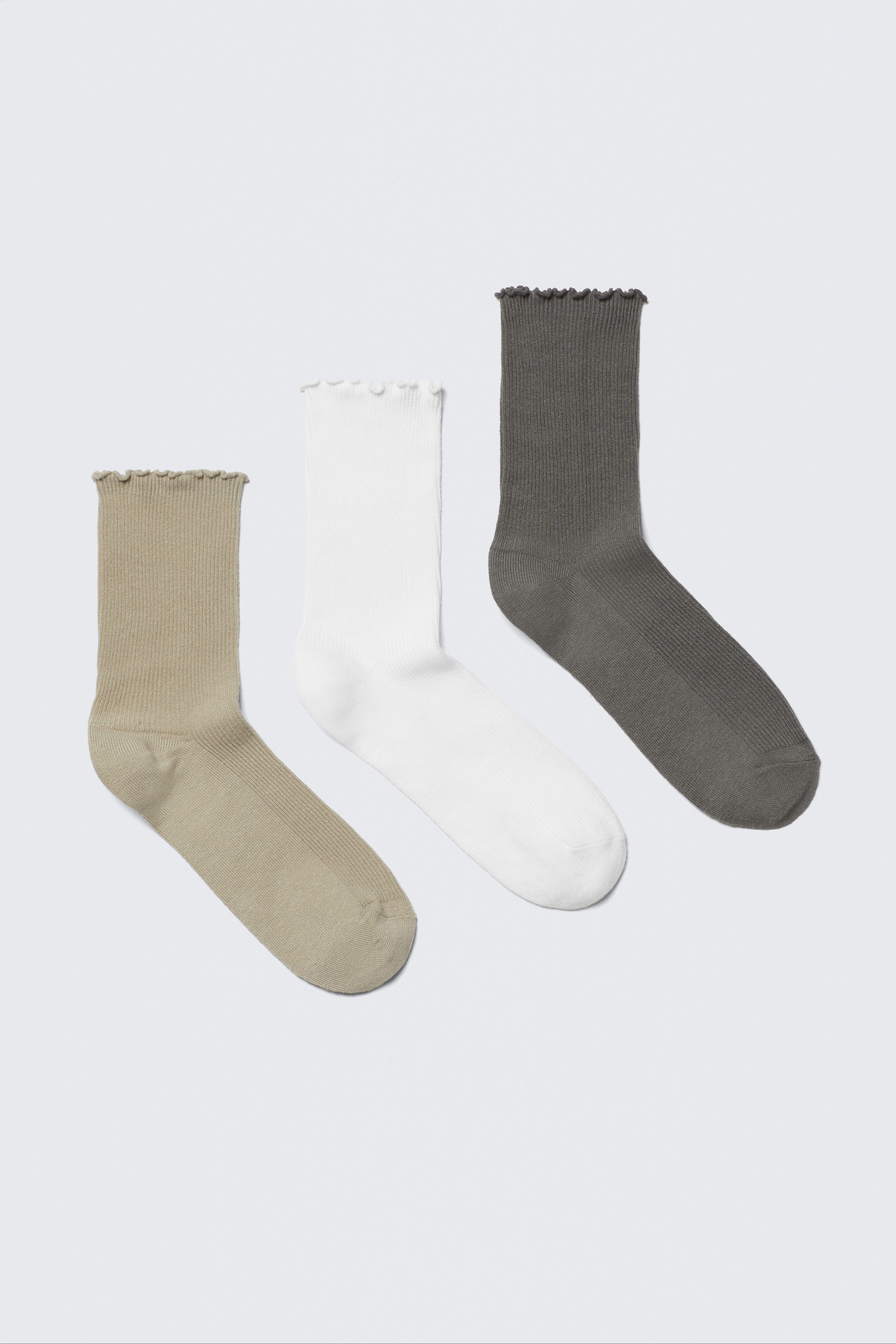 Beige/White/Grey - 3-pack Frill Edge Socks