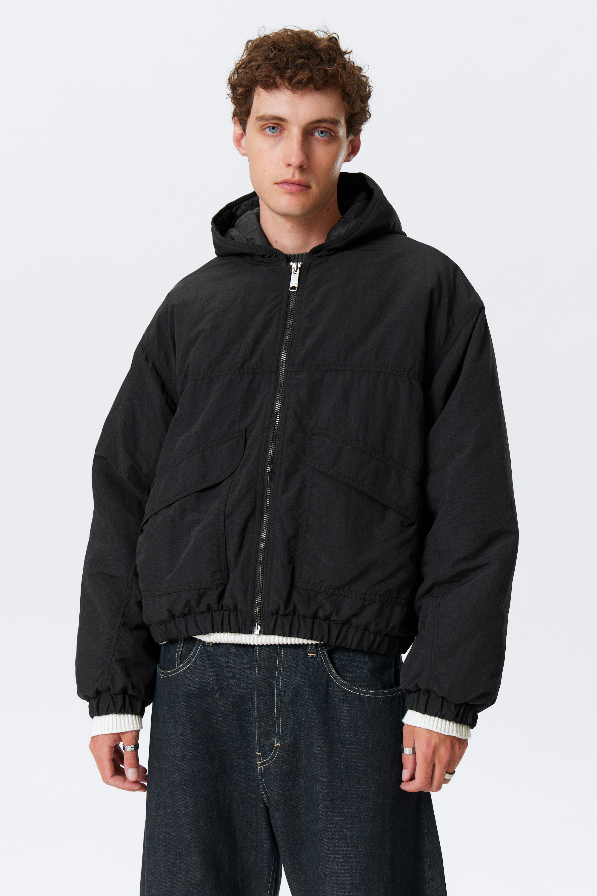Black - Relaxed Nylon Bomber Jacker - 1