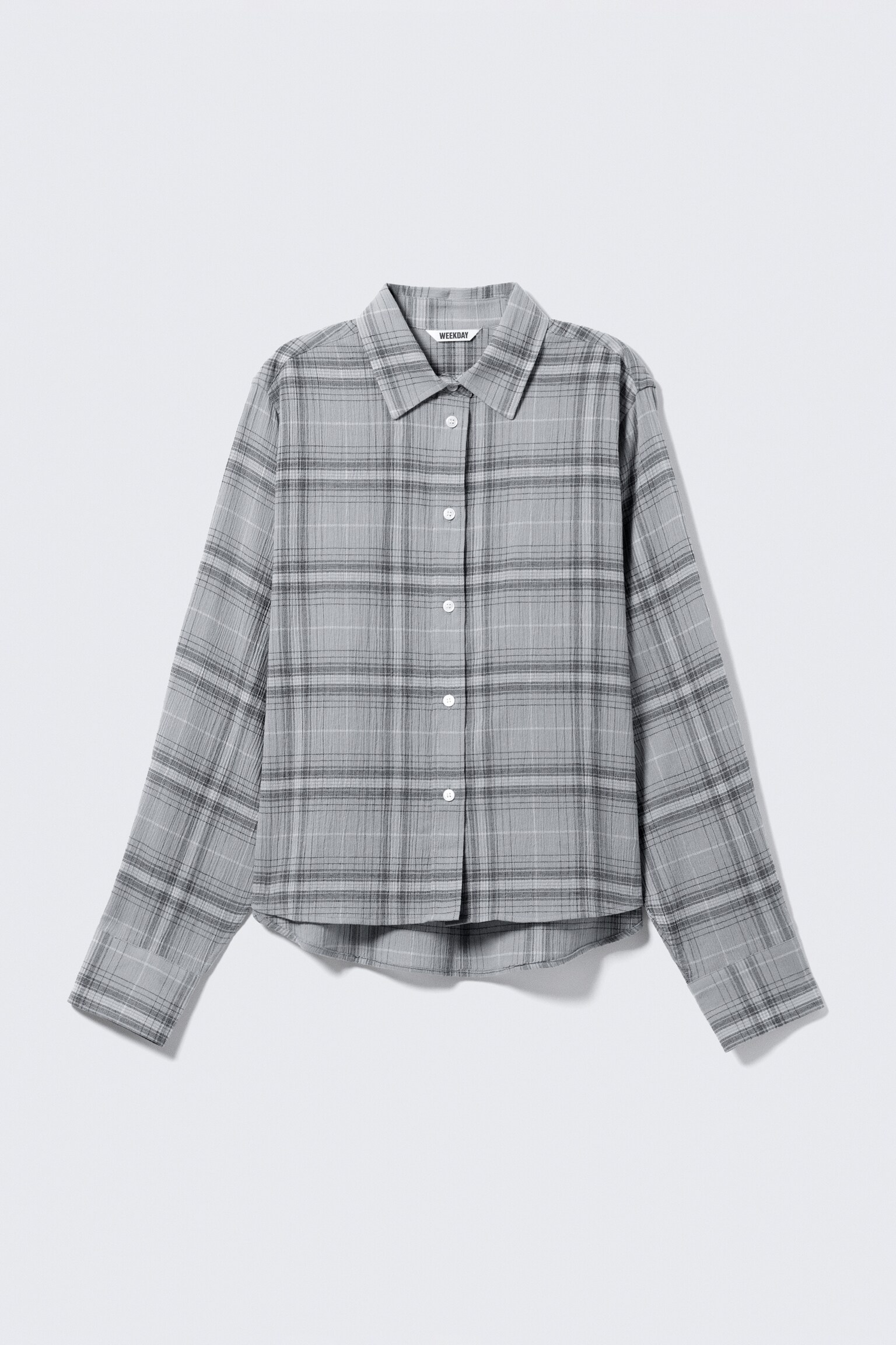 Croppad button-up bomullsskjorta - Dimblå rutig - 2