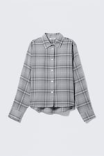Dusty Blue Check - Cropped Button-Up Cotton Shirt - 0