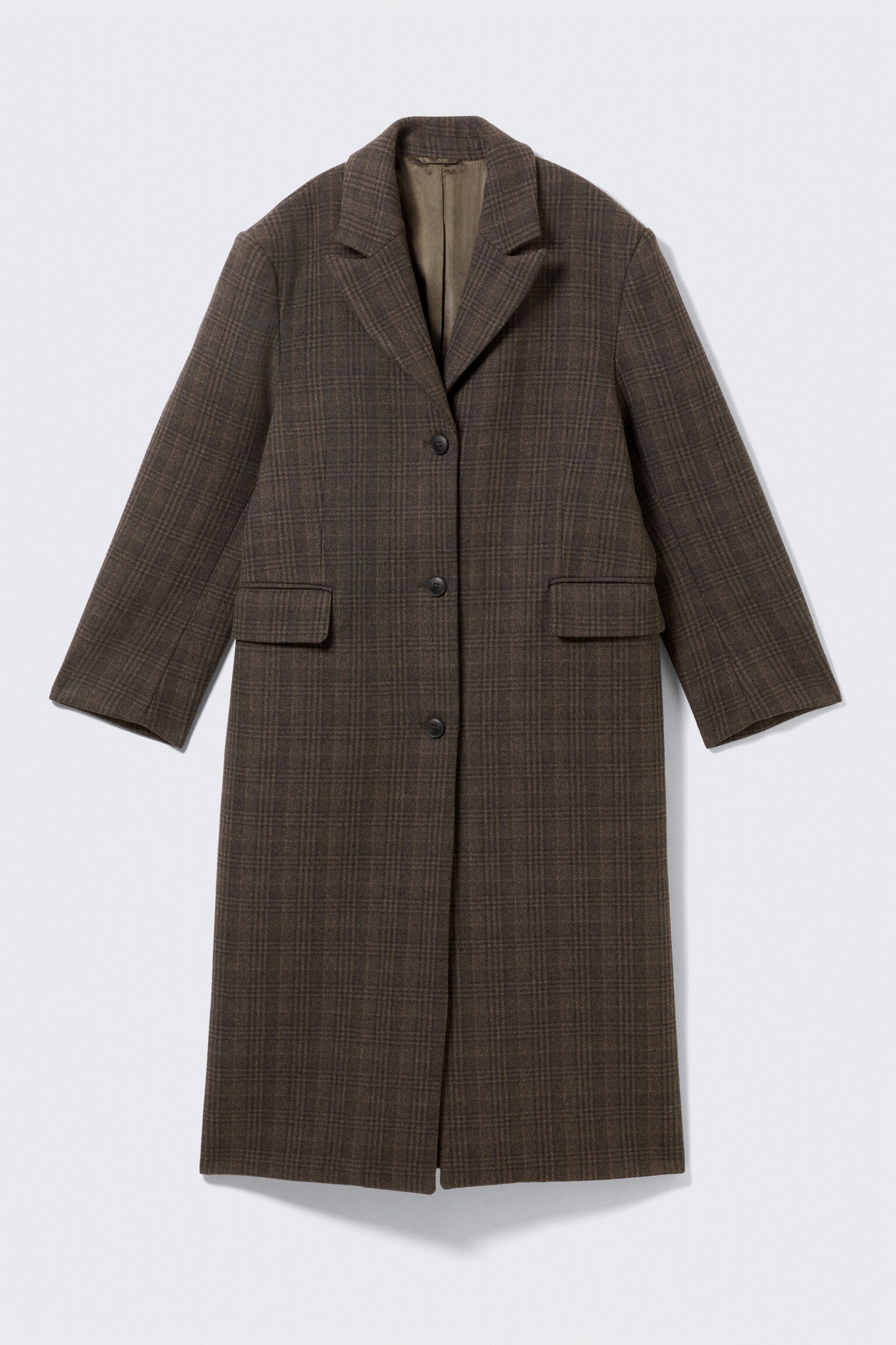 OVERSIZED WOOL-BLEND COAT - Checked Dark Brown/Black Herringbone/Hairy Dark Beige - 2