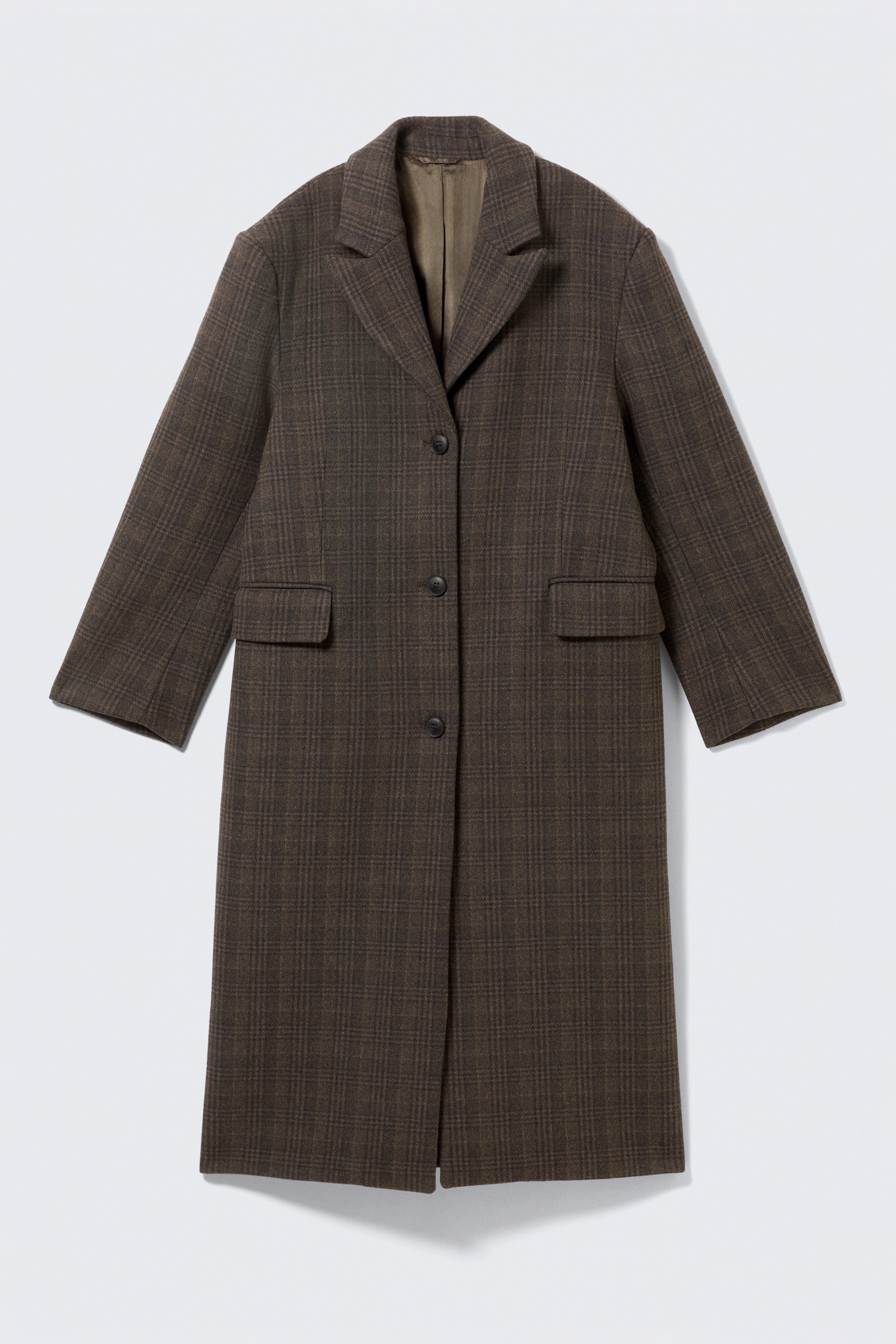 PŁASZCZ OVERSIZE Z WEŁNĄ - Kraciasty Ciemnobrązowy/Hairy Dark Beige/Black Jodełka - 2