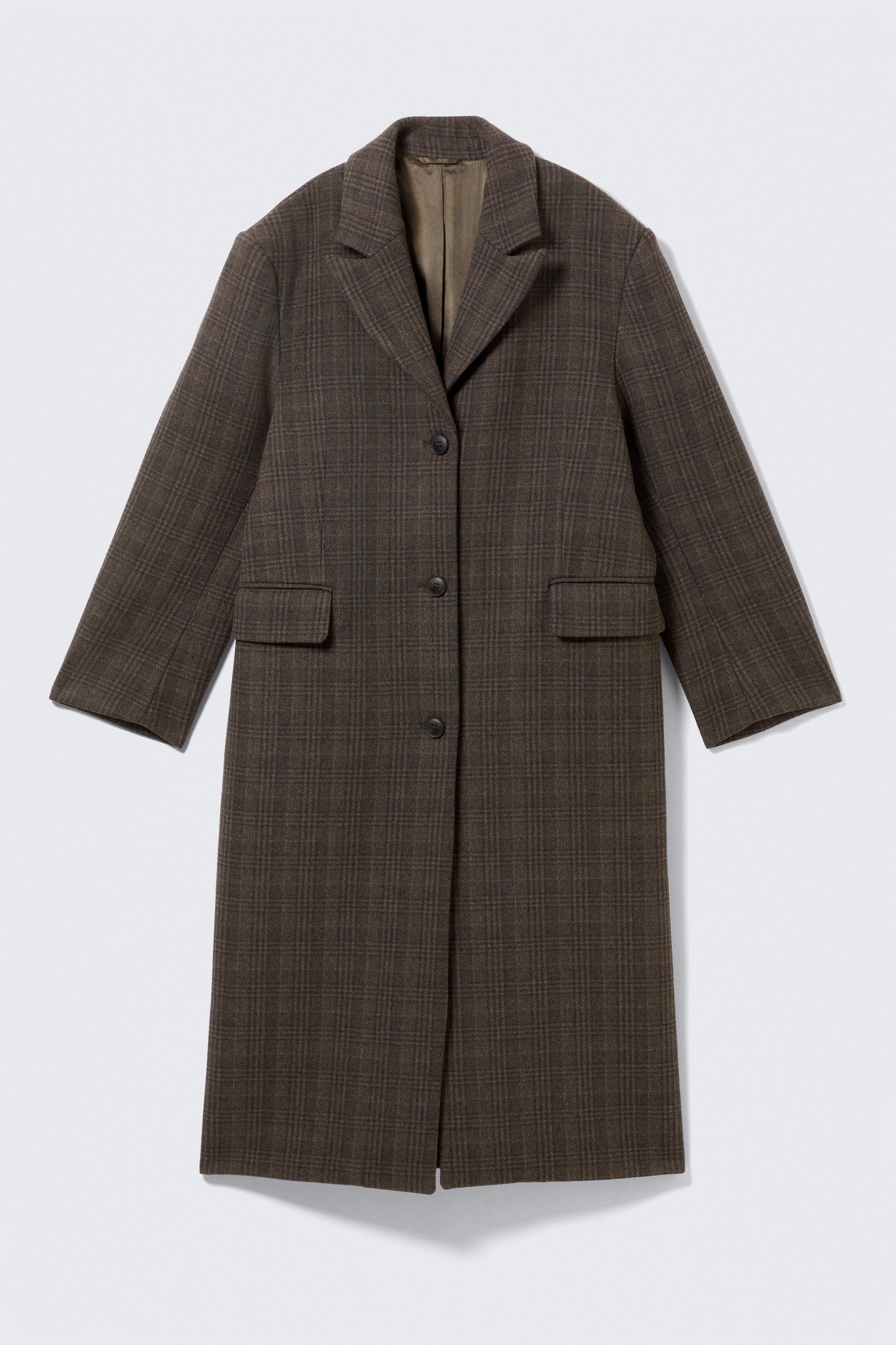 Checked Dark Brown - OVERSIZED WOOL-BLEND COAT - 4