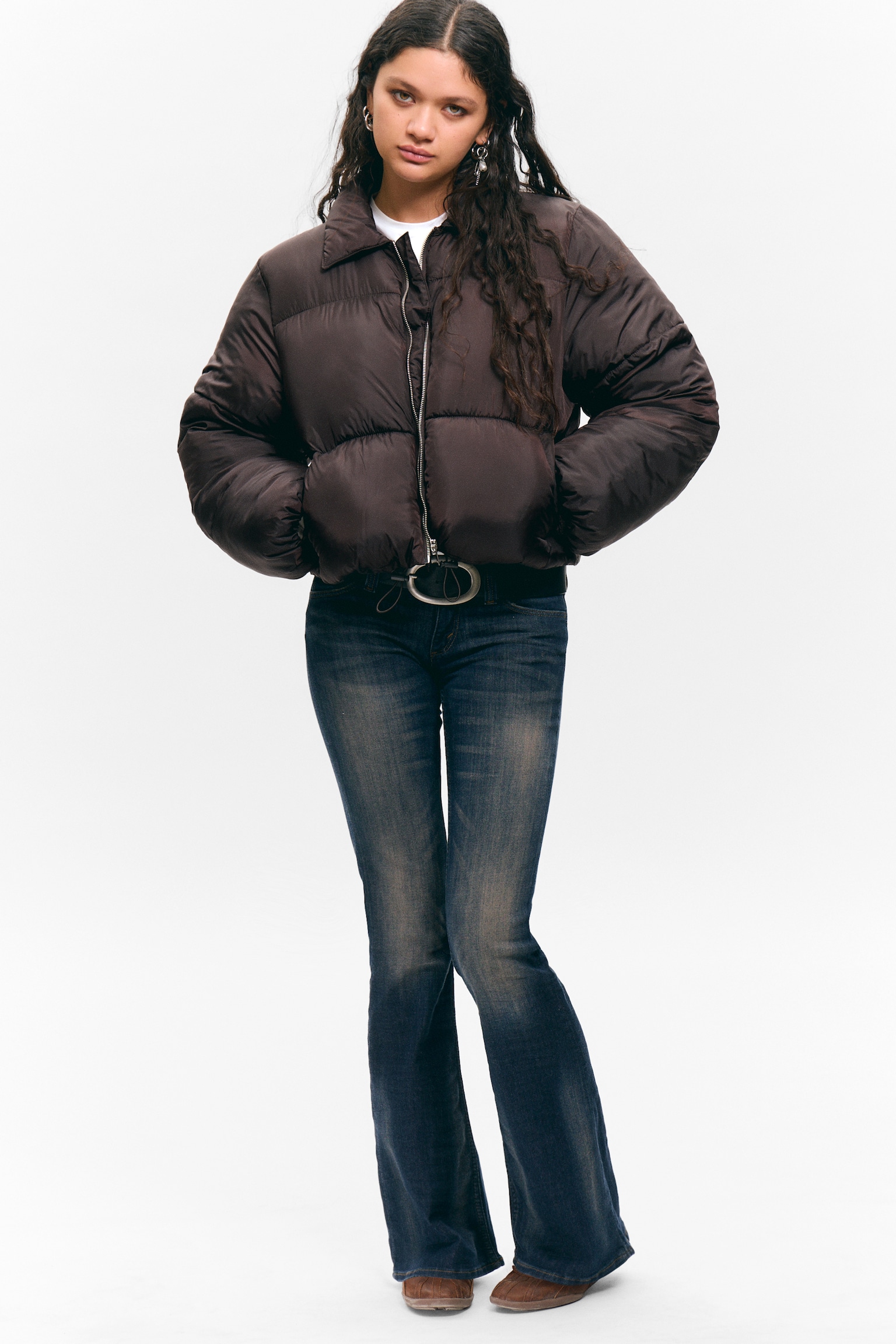 Collared Puffer Jacket - Dark Brown
