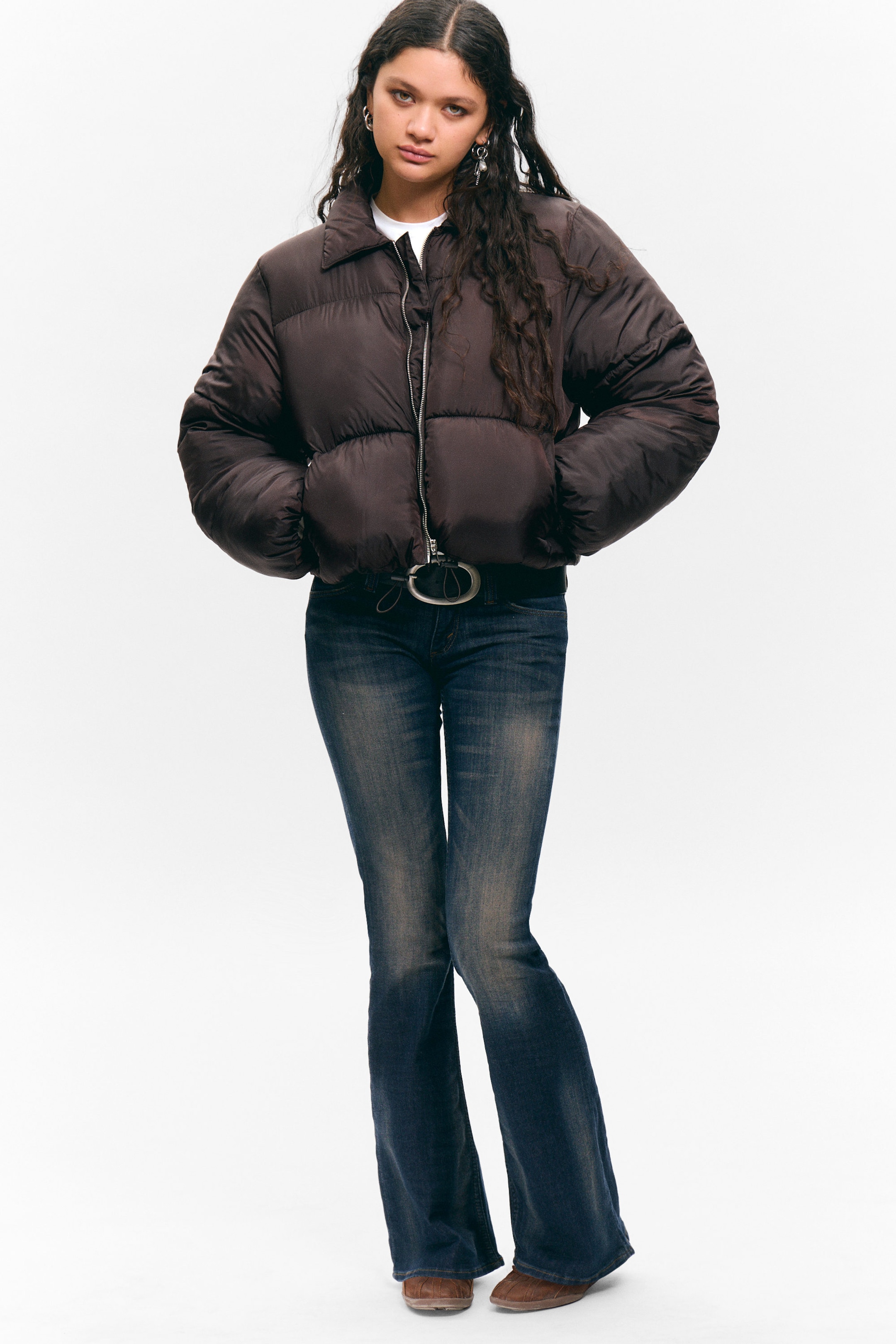 Dunkelbraun - Pufferjacke mit Kragen - 1