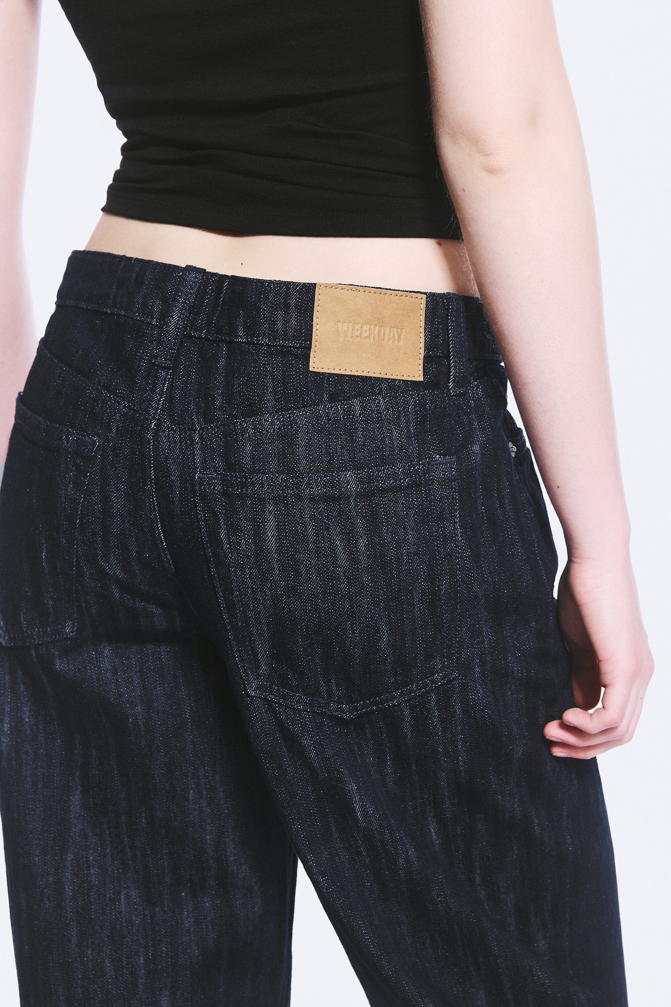 Slub Rinse - Dark Blue - Ample Mid Rise Loose Wide Leg Jeans - 3