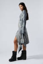 Dark Green - Tie-Dye - Long-Sleeved Asymmetric Midi Dress - 1