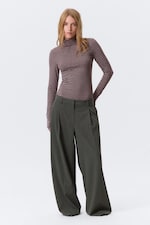 Grey & Red Stripes - Fitted Striped Turtleneck Top - 1