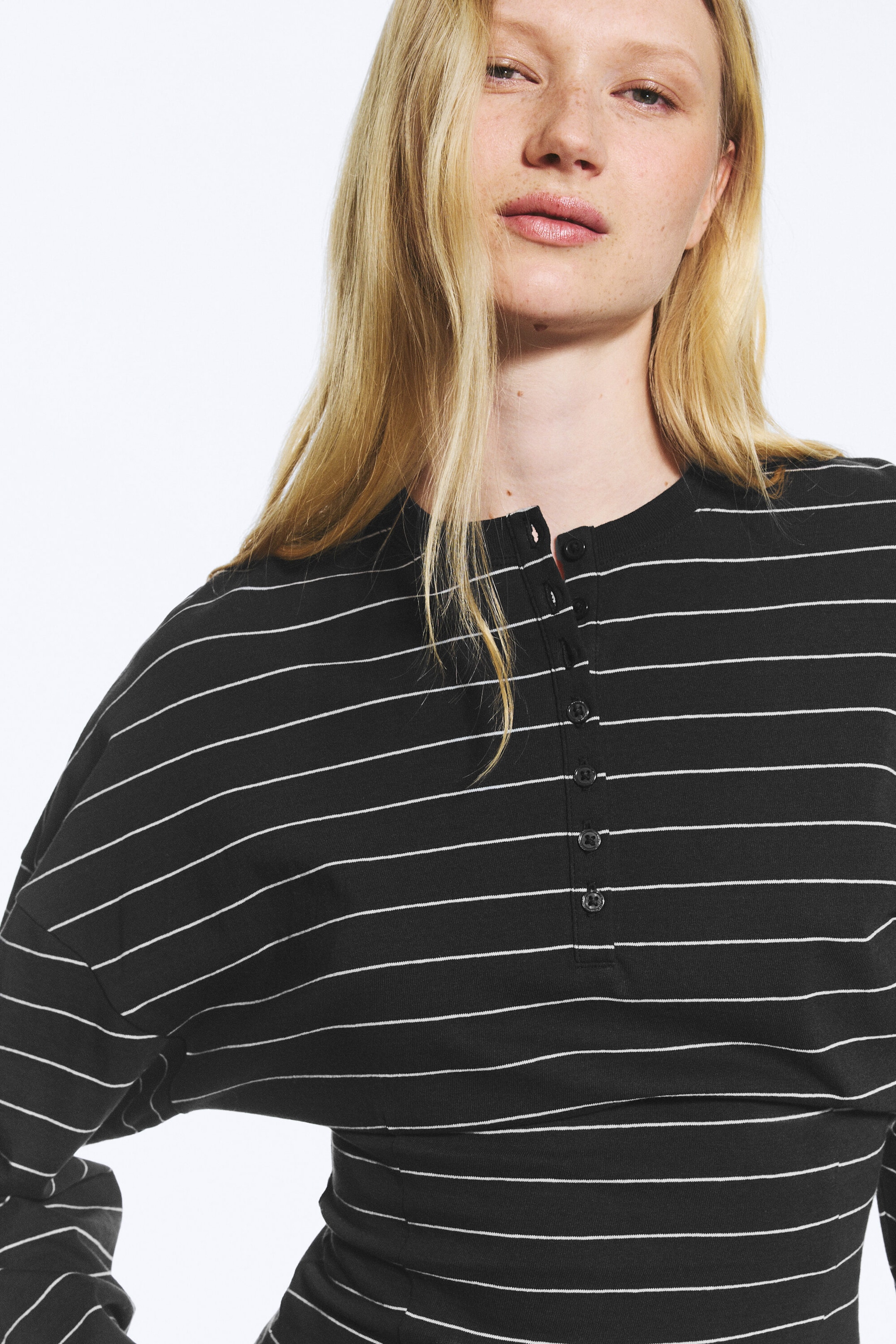 Striped Dark Grey - Henley Ajusté à manches drapées - 2