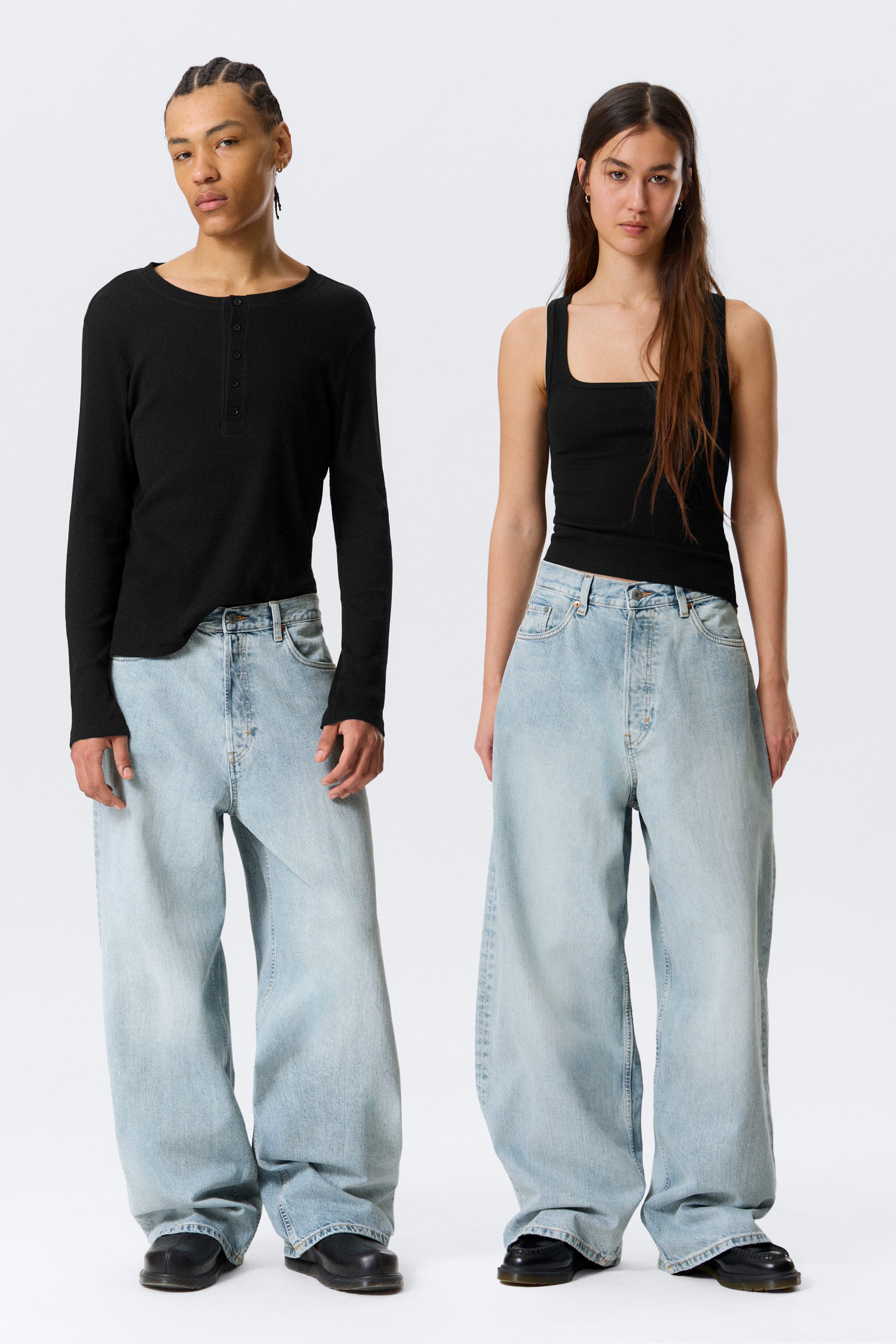 Dream Blue - Light Blue - Astro Mid Rise Loose Baggy Leg Unisex Jeans - 1