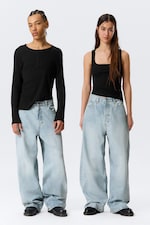 Dream Blue - Light Blue - Astro Mid Rise Loose Baggy Leg Unisex Jeans - 0