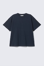 Navy Blue - Relaxed Boxy Cotton T-shirt - 0