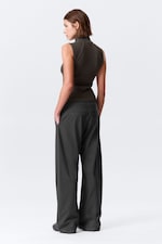Dark Grey Melange - Low-Rise Loose Barrel Suiting Trousers - 5