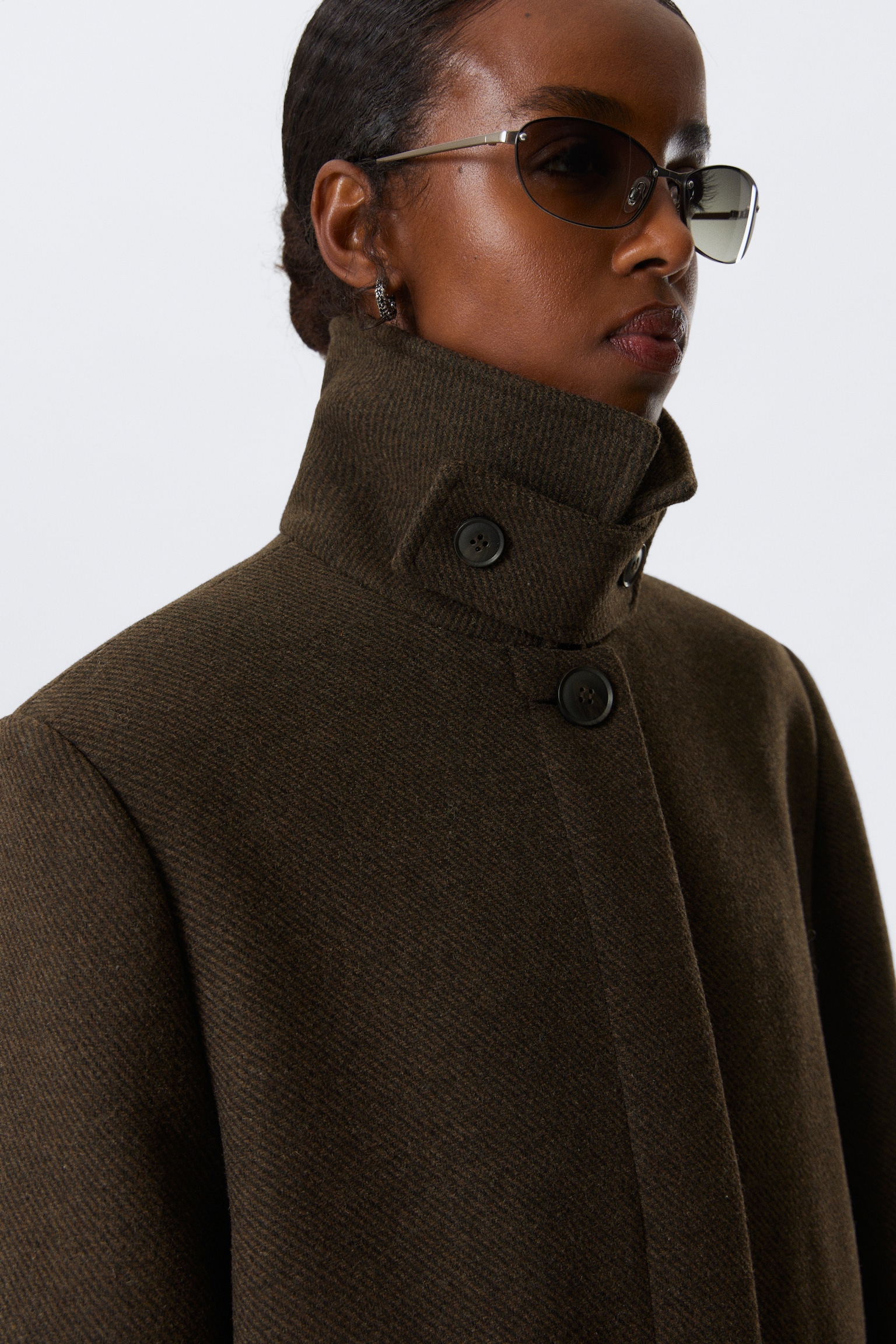 Long Oversized Wool-Blend Coat - Marrón oscuro/Negro - 6