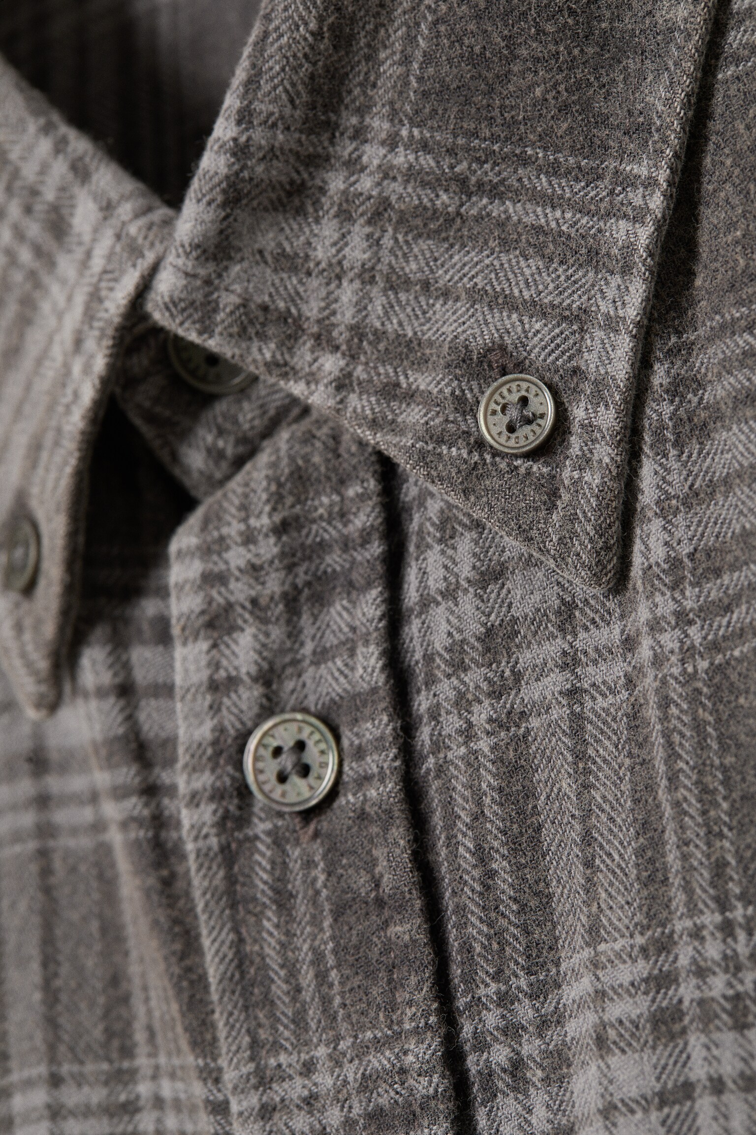 Washed Checked Button-Down Flannel Shirt - Checked Washed Grey/Checked Washed Navy/Orange - 2