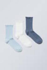 Blau-Mix - 3er-Pack Rüschensocken - 0