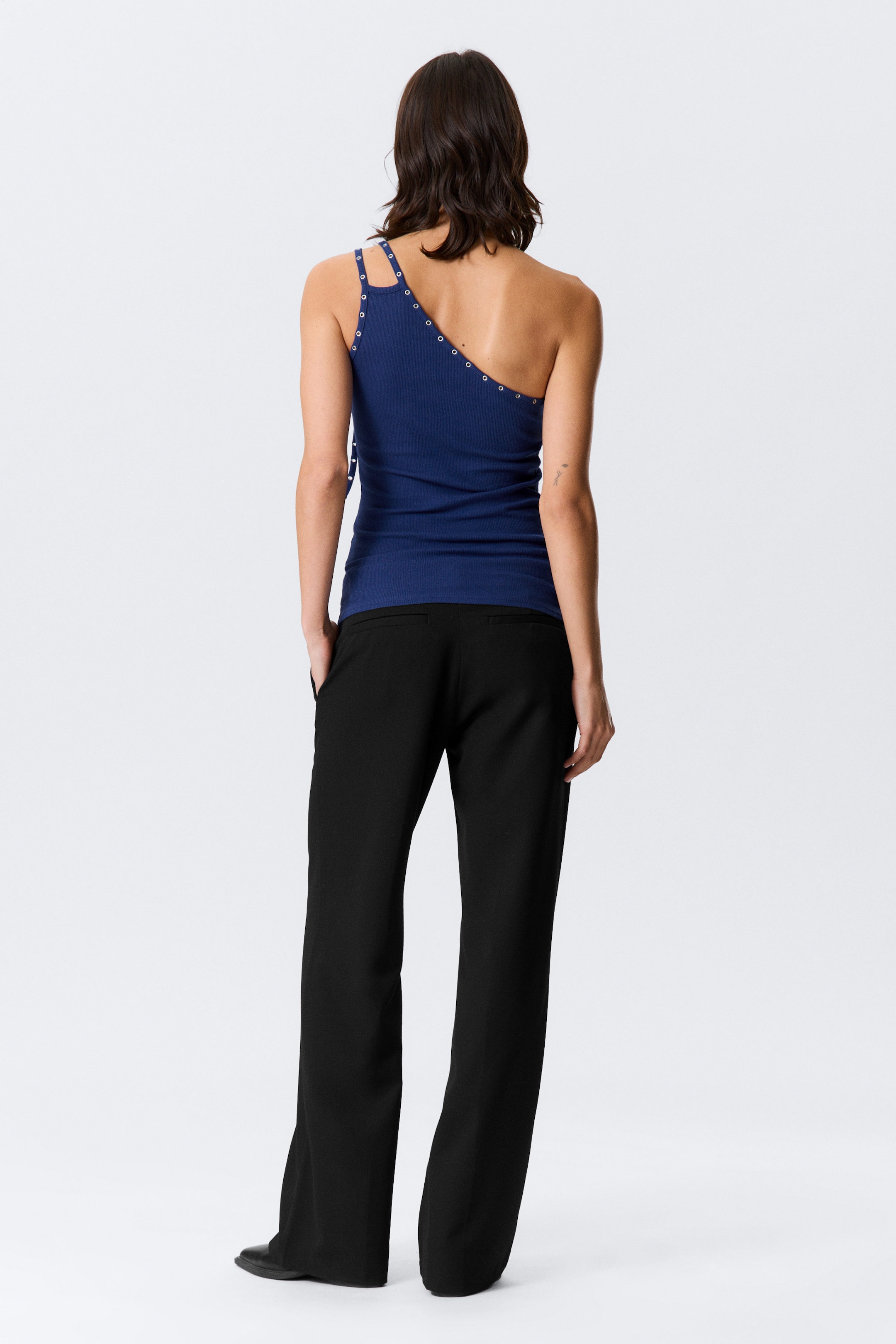 Bright Blue - Eyelet Detail Asymmetric Tank Top - 2