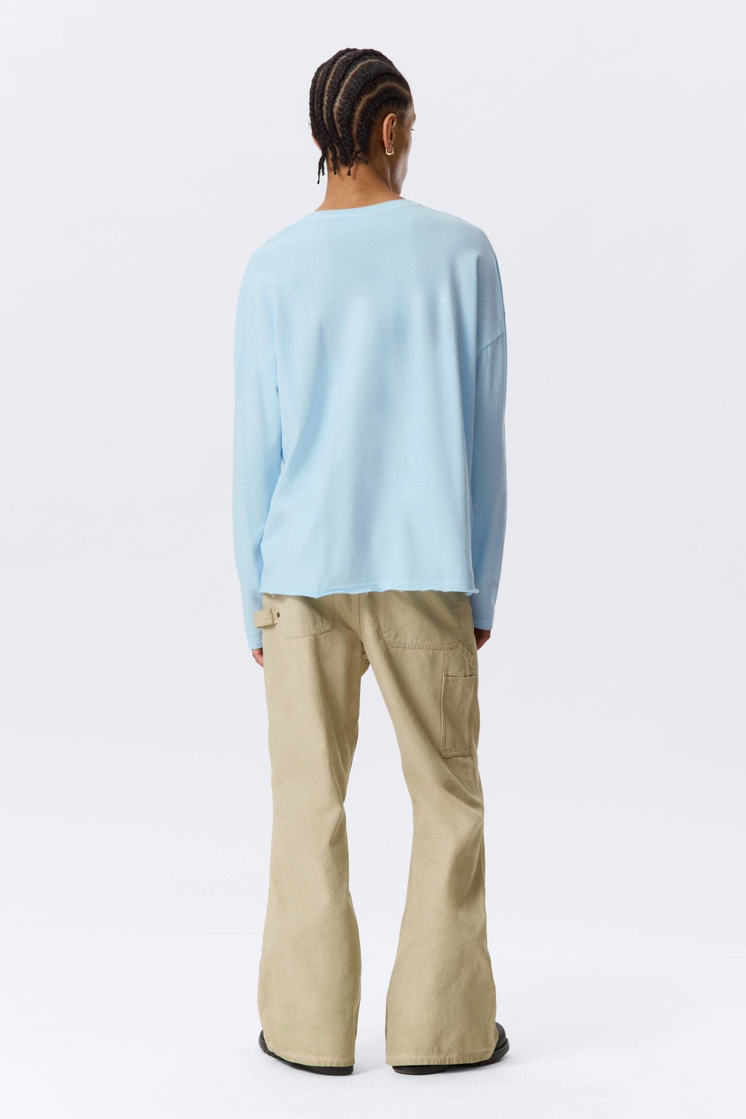 Locker geschnittenes Langarm-Henleyshirt - Hellblau/Dunkelgrau - 4