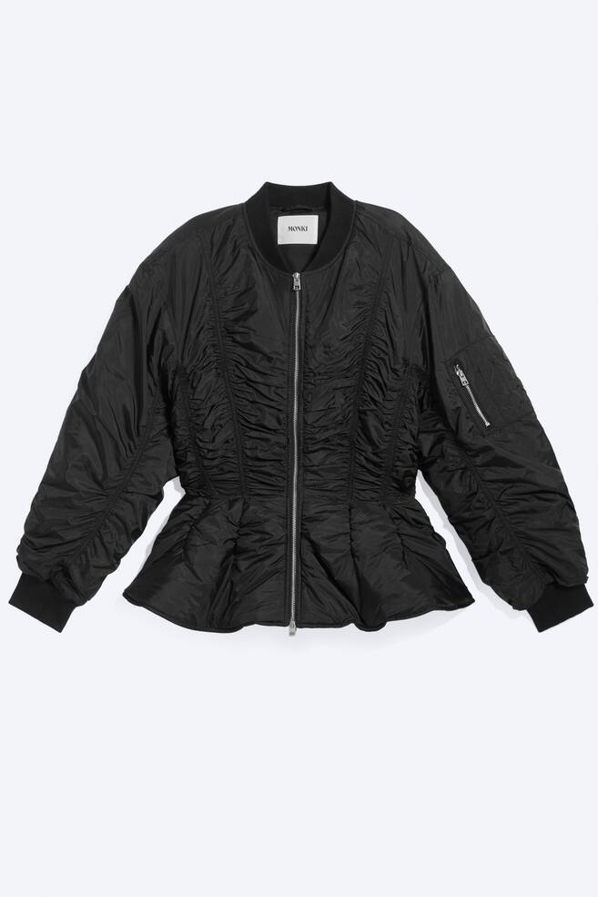 Cazadora bomber con peplum fruncido - Negro/Topo oscuro - 1