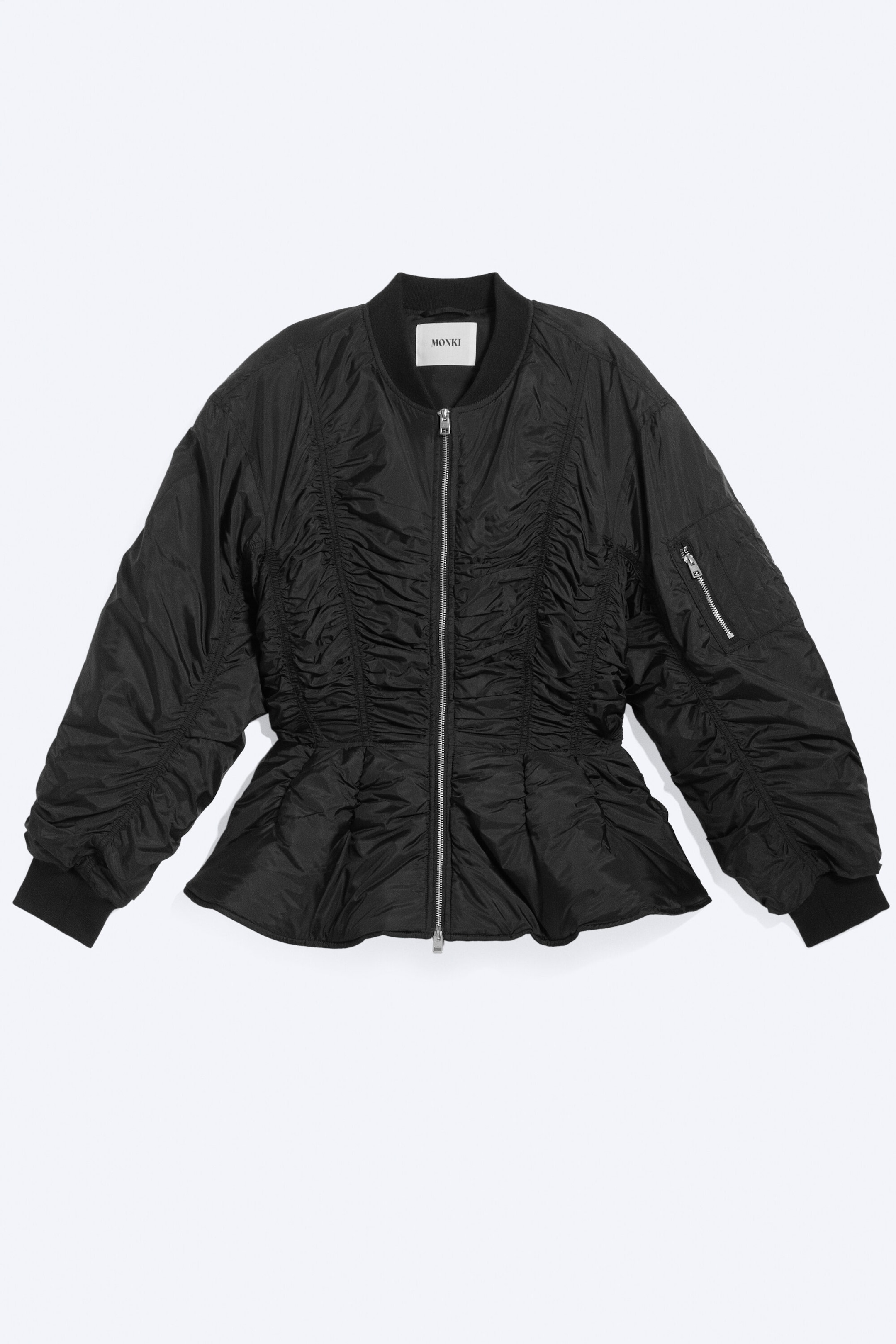 Zwart - Slim ruches peplum bomberjack - 5