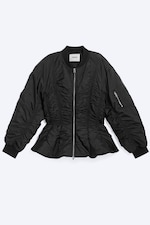 Zwart - Slim ruches peplum bomberjack - 5