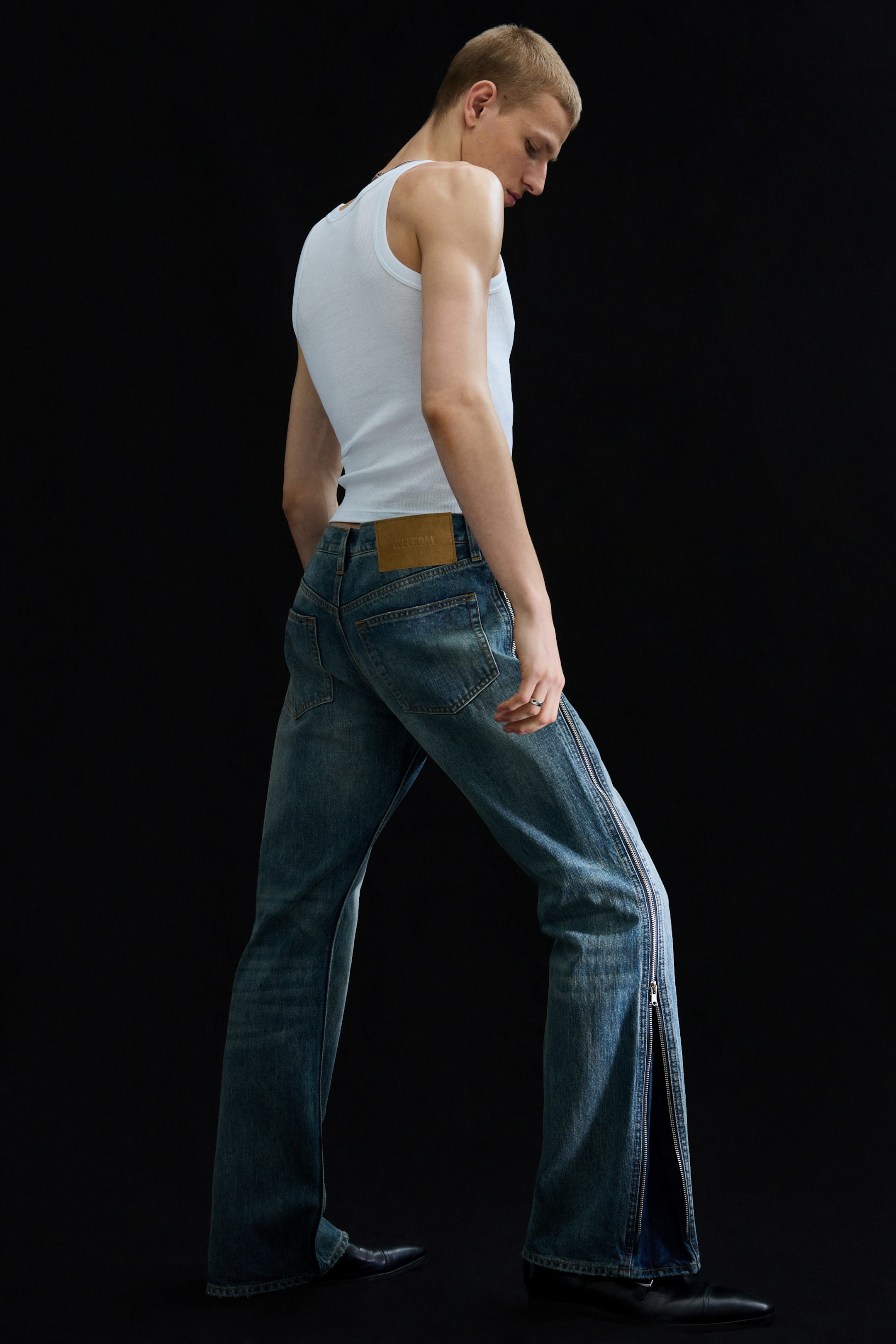 Mid Blue - Medium Blue - Straight Leg Zip Jeans - 1