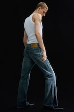 Mid Blue - Medium Blue - Straight Leg Zip Jeans - 0