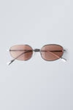 Zilverkleurig - roze glazen - Unisex-zonnebril met minimaal ovaal metalen montuur - 0