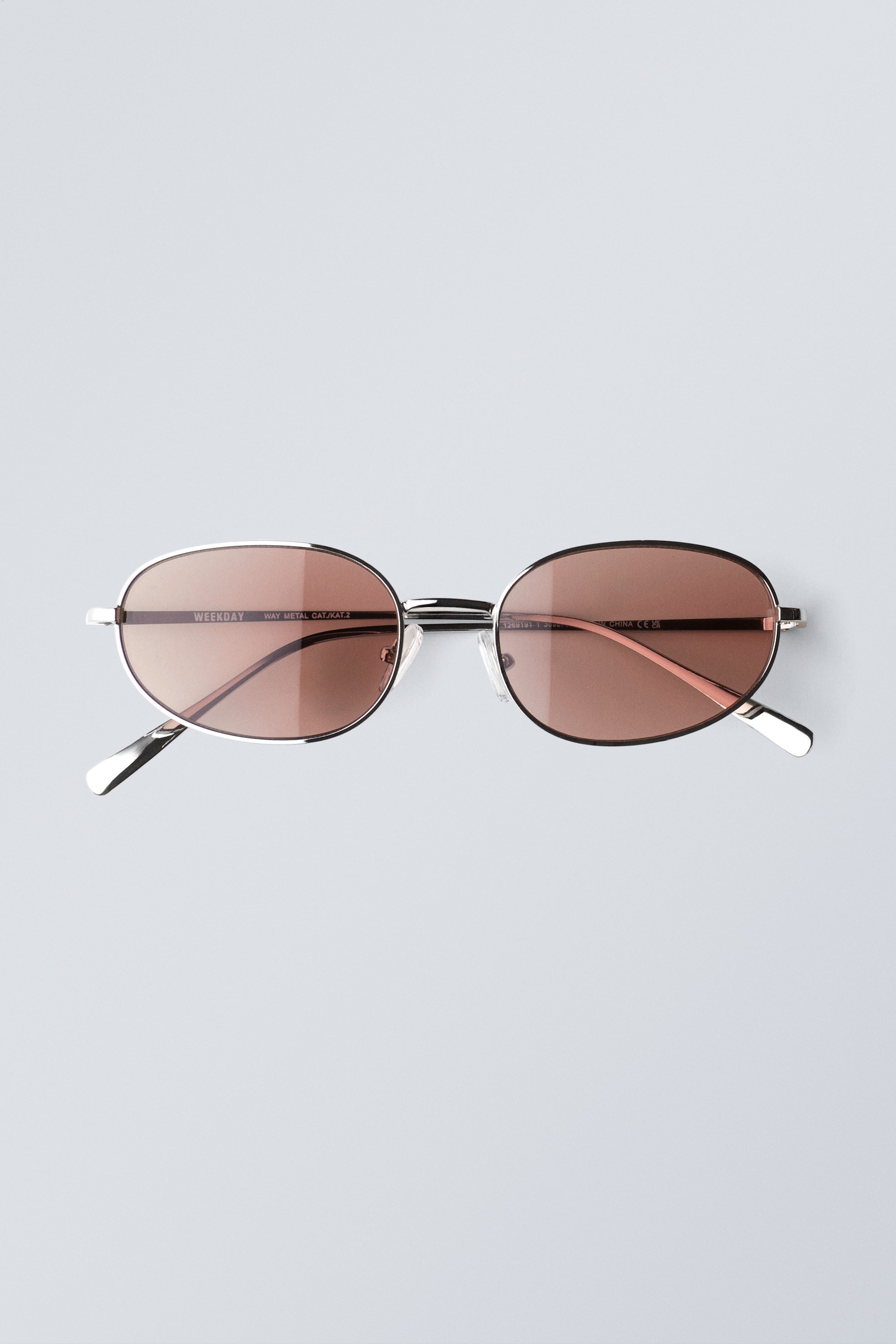 Sølv - Rosa Linser - Minimal Oval Metal Frame Unisex Sunglasses - 1