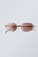 Sølv - Rosa Linser - Minimal Oval Metal Frame Unisex Sunglasses - 0