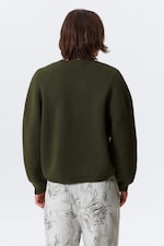Dark Khaki Green - Oversized Heavyweight Cotton Sweater - 2