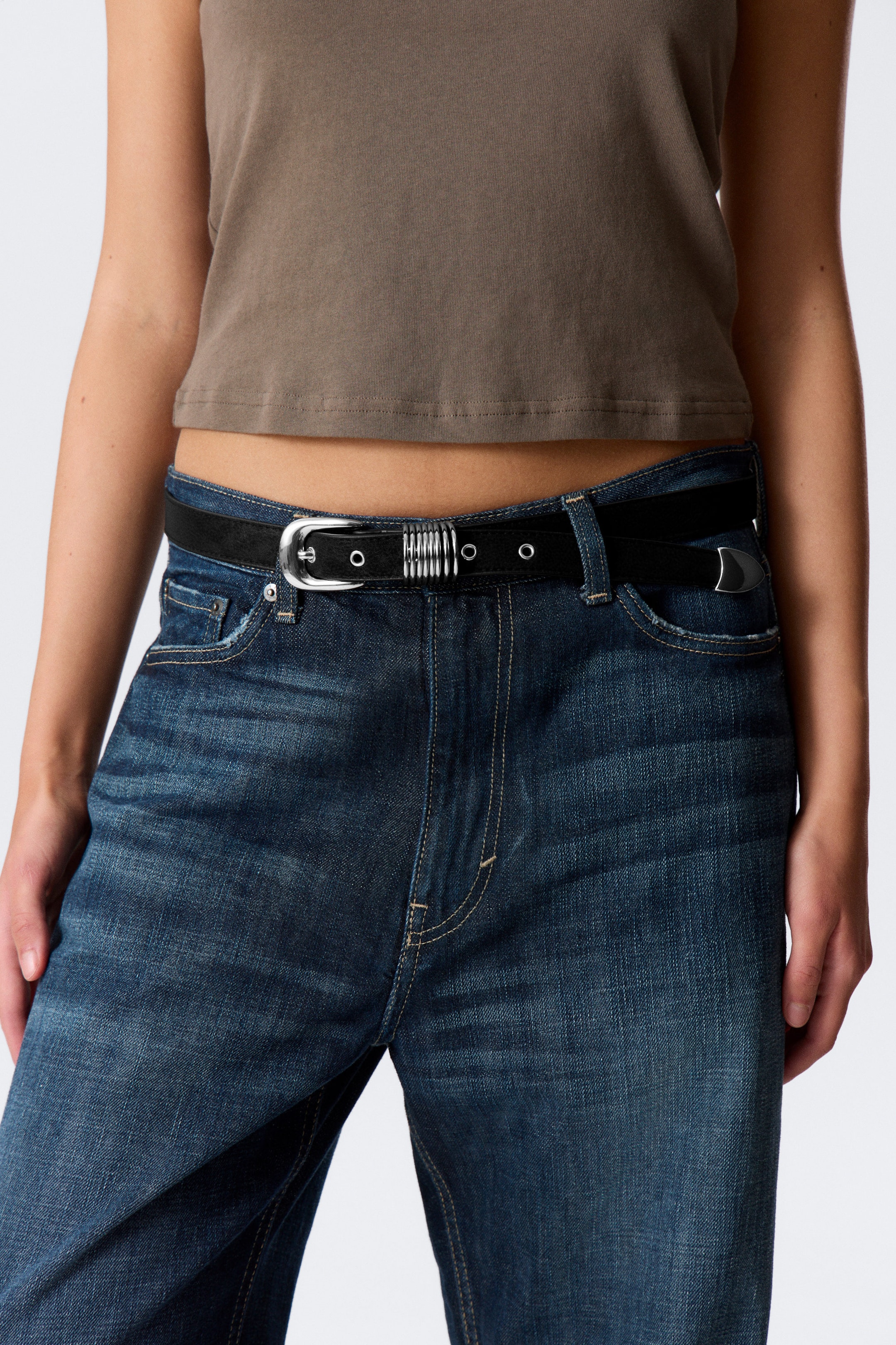Black - Multi D-Ring Faux Leather Belt - 1