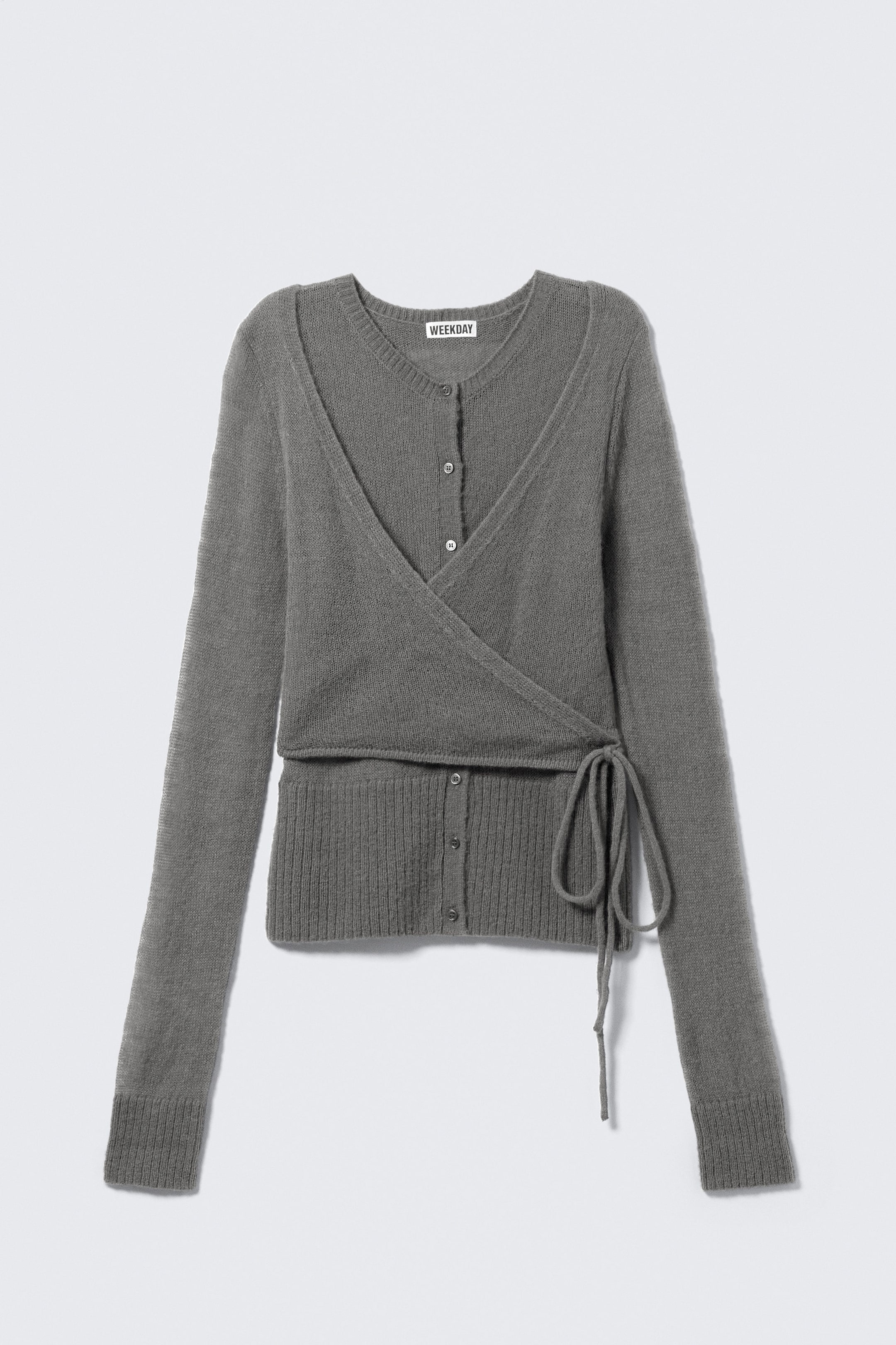 Grey - Buttoned Wrap-Effect Wool-Blend Cardigan - 4